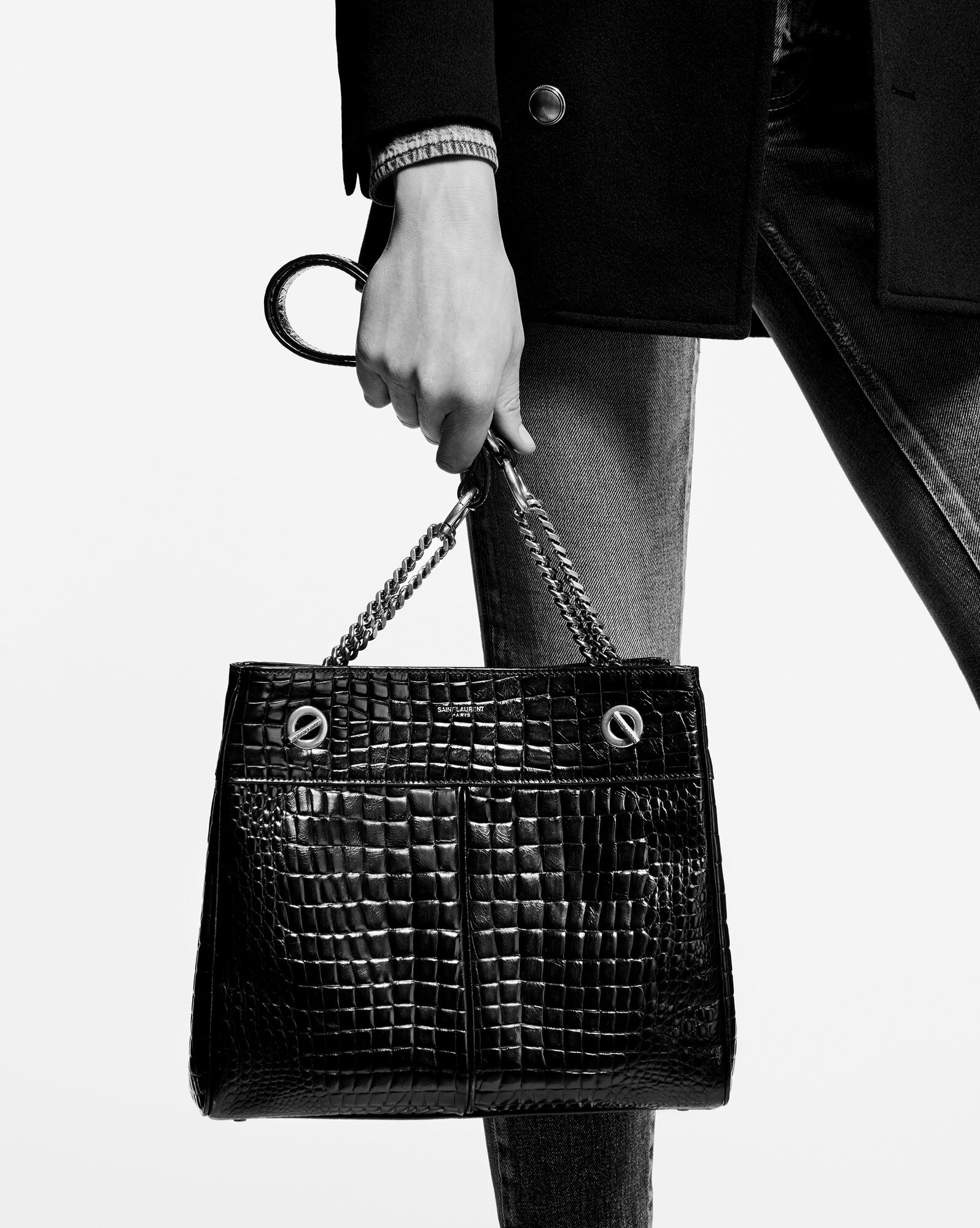 claude shopping bag in crocodile-embossed leather - 2