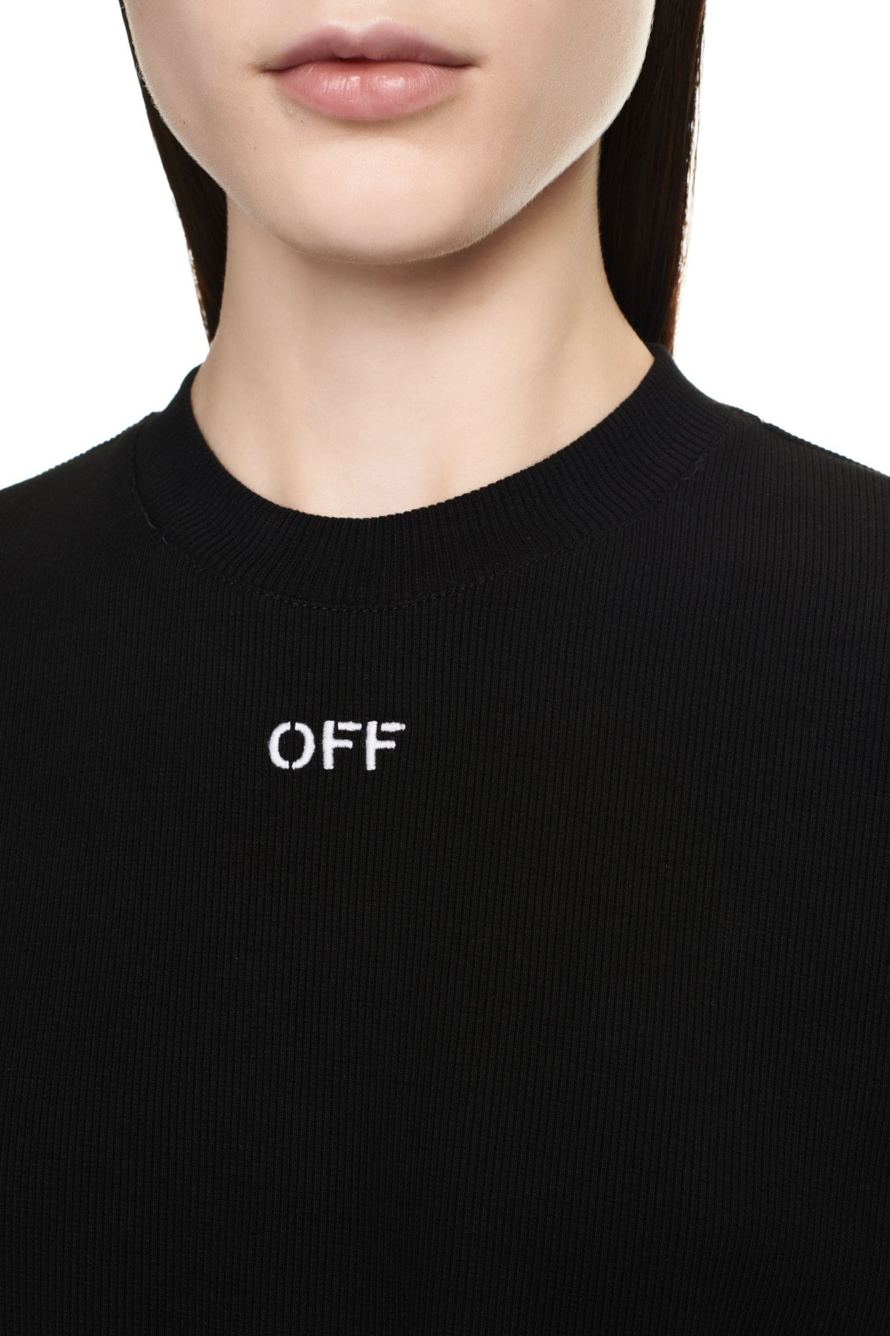 OFF STAMP RIB CROPPED TEE / BLK WHT - 5