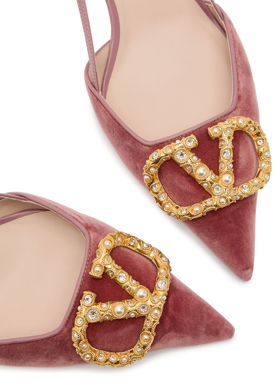 Valentino Vlogo Velvet and Leather Slingback Pumps - 4