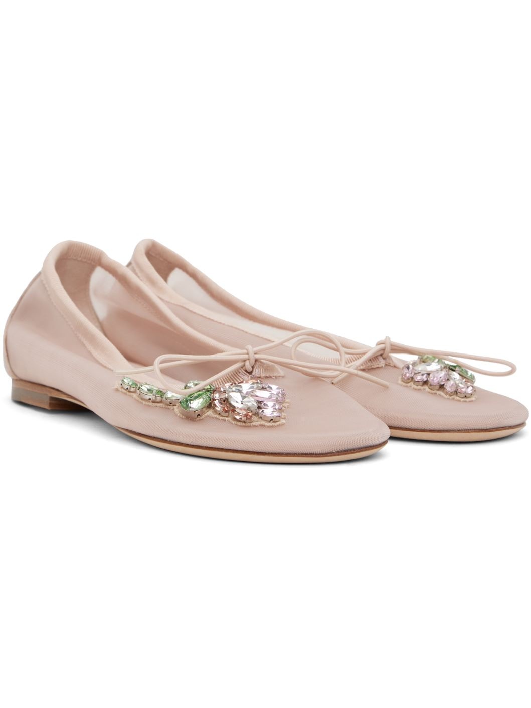 Pink Embellished Flower Mesh Ballerina Flats - 4
