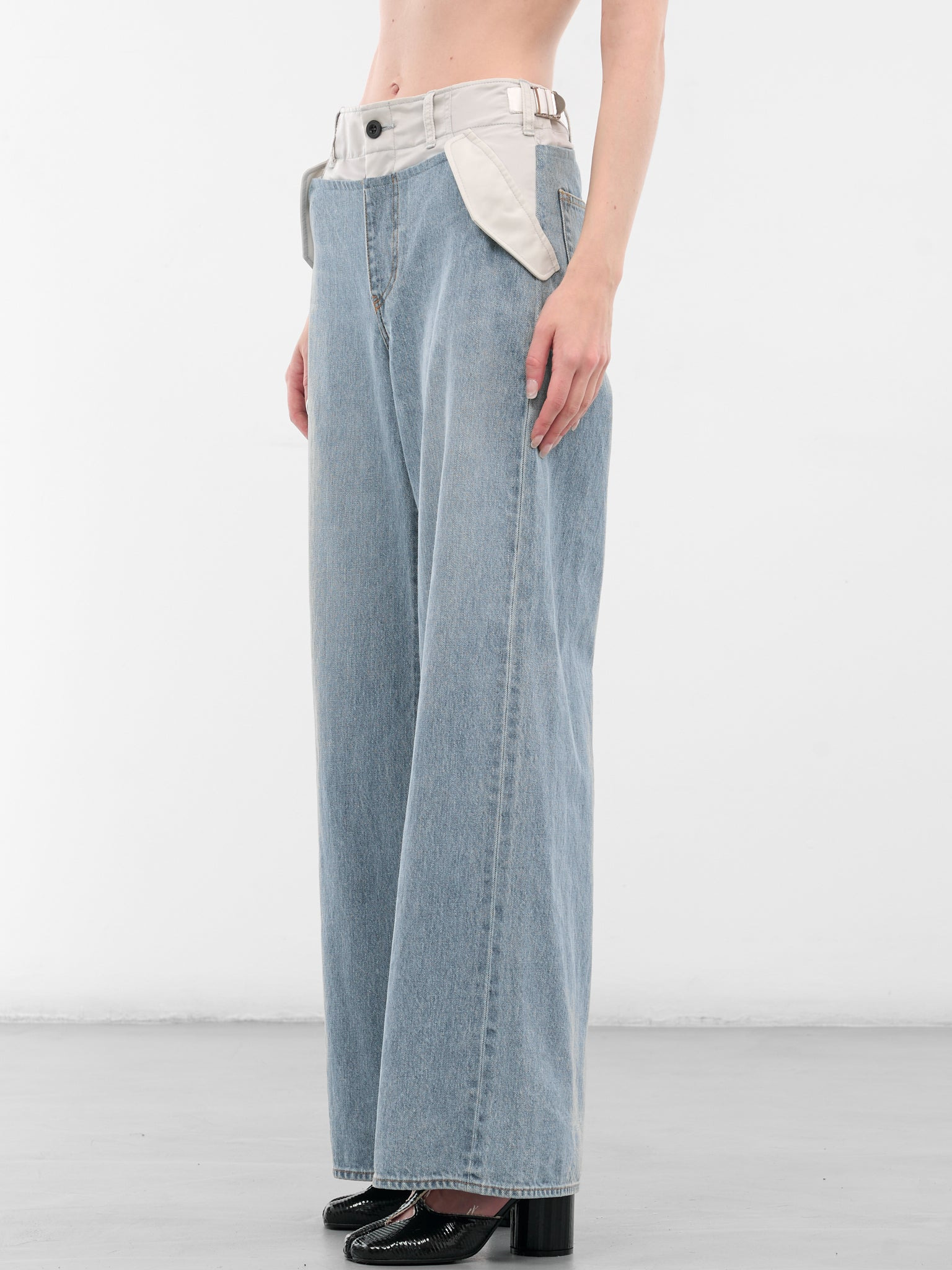 Nylon-Denim Paneled Wide Jeans - 2