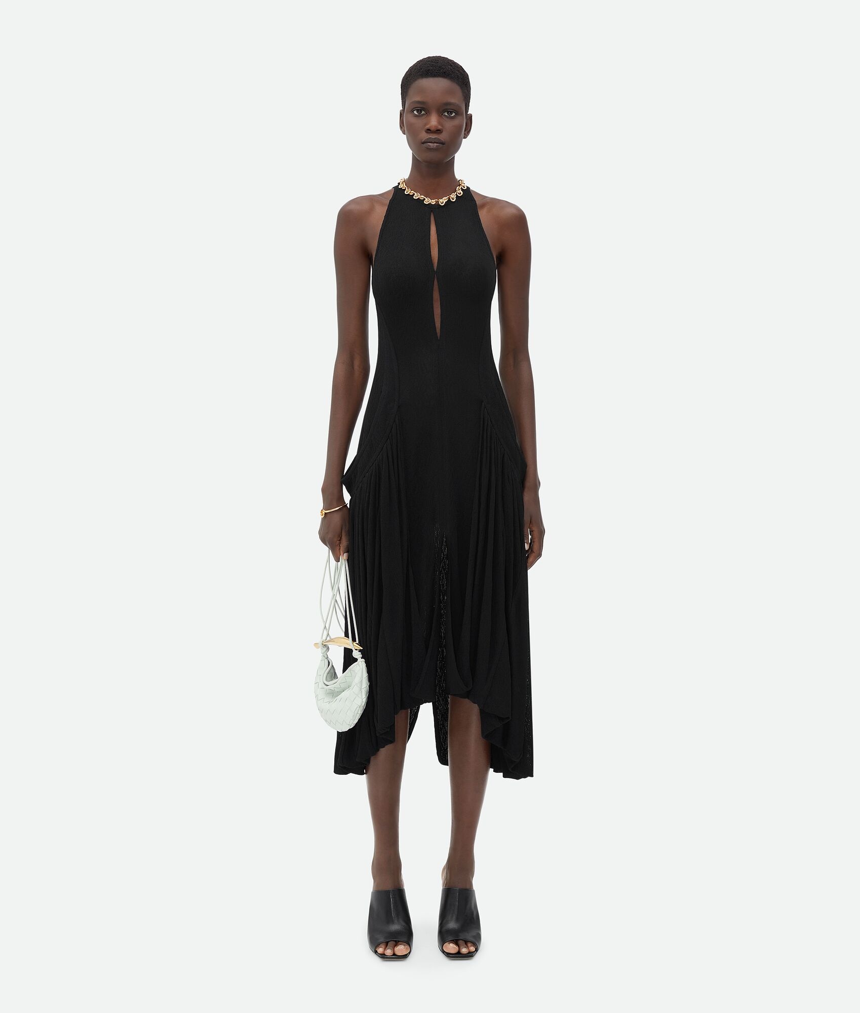 Viscose Jacquard Asymmetric Midi Dress - 4