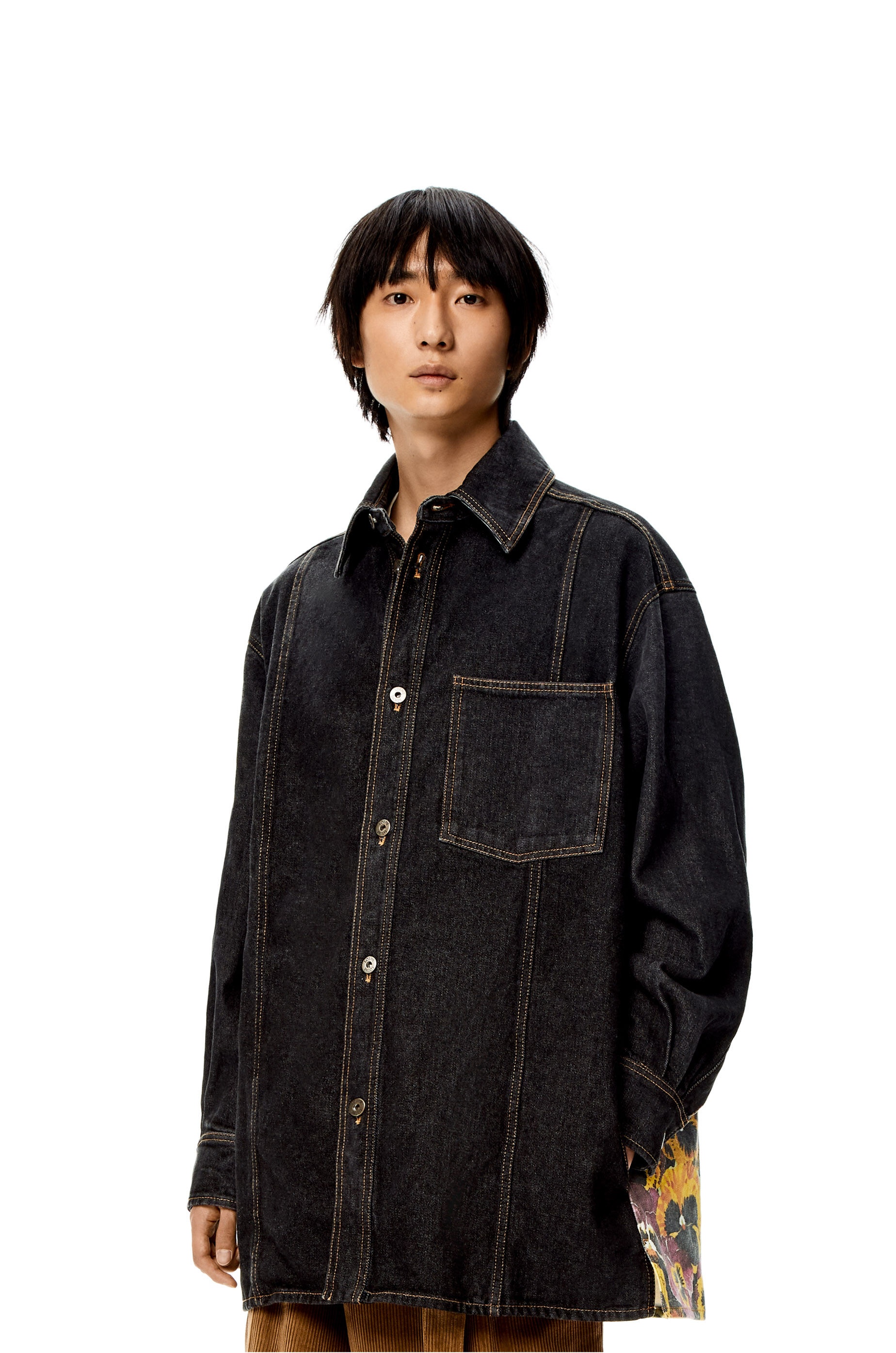 Pansies back panel denim overshirt in cotton - 3