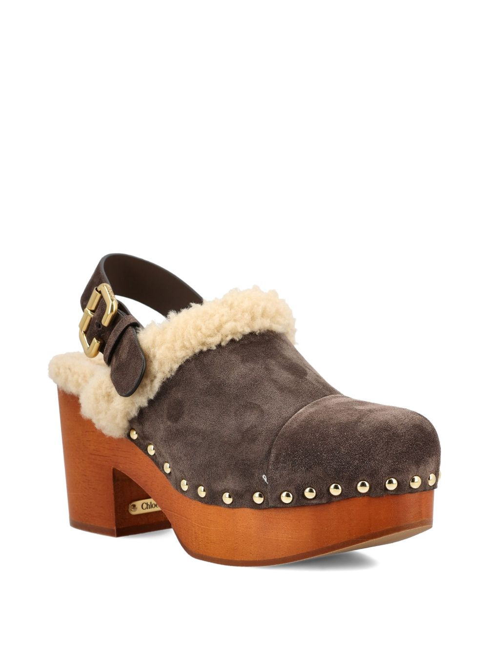 80mm shearling-trimmed studded clogs - 2