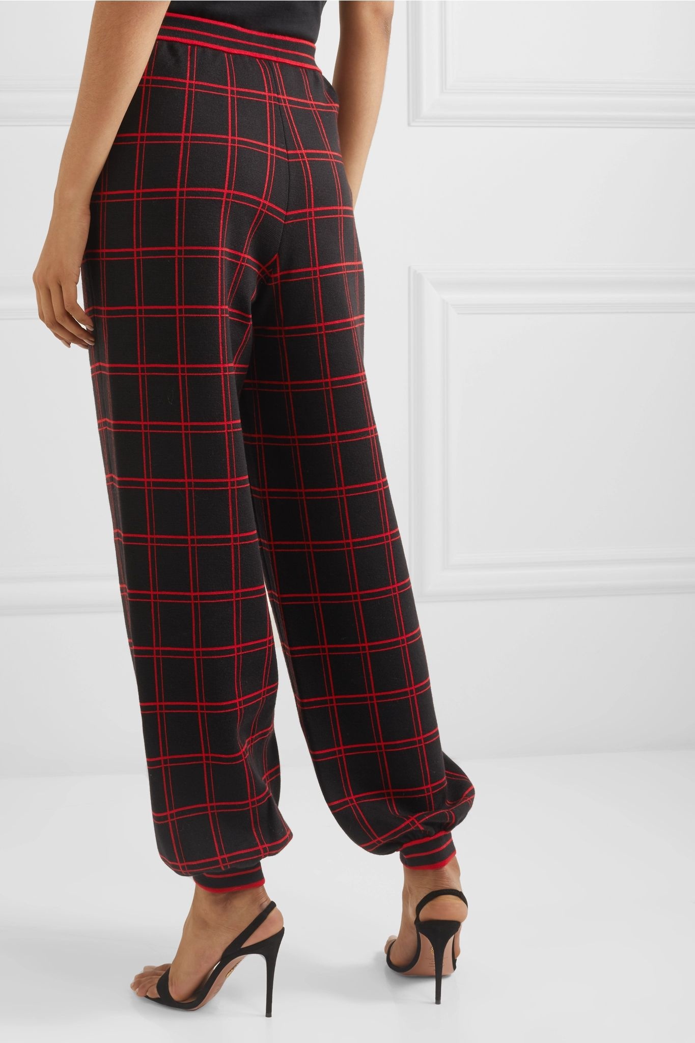 Embellished checked wool track pants - 4