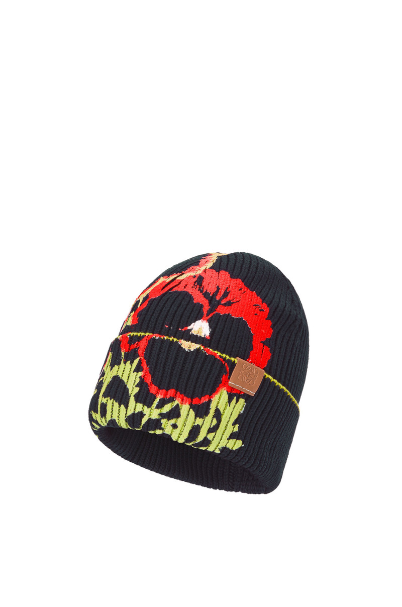 Pansies beanie in cotton and calfskin 1