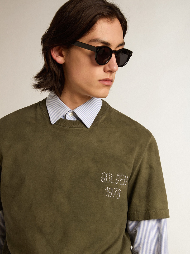 Golden Goose Beech-colored cotton T-shirt with embroidery on the front outlook