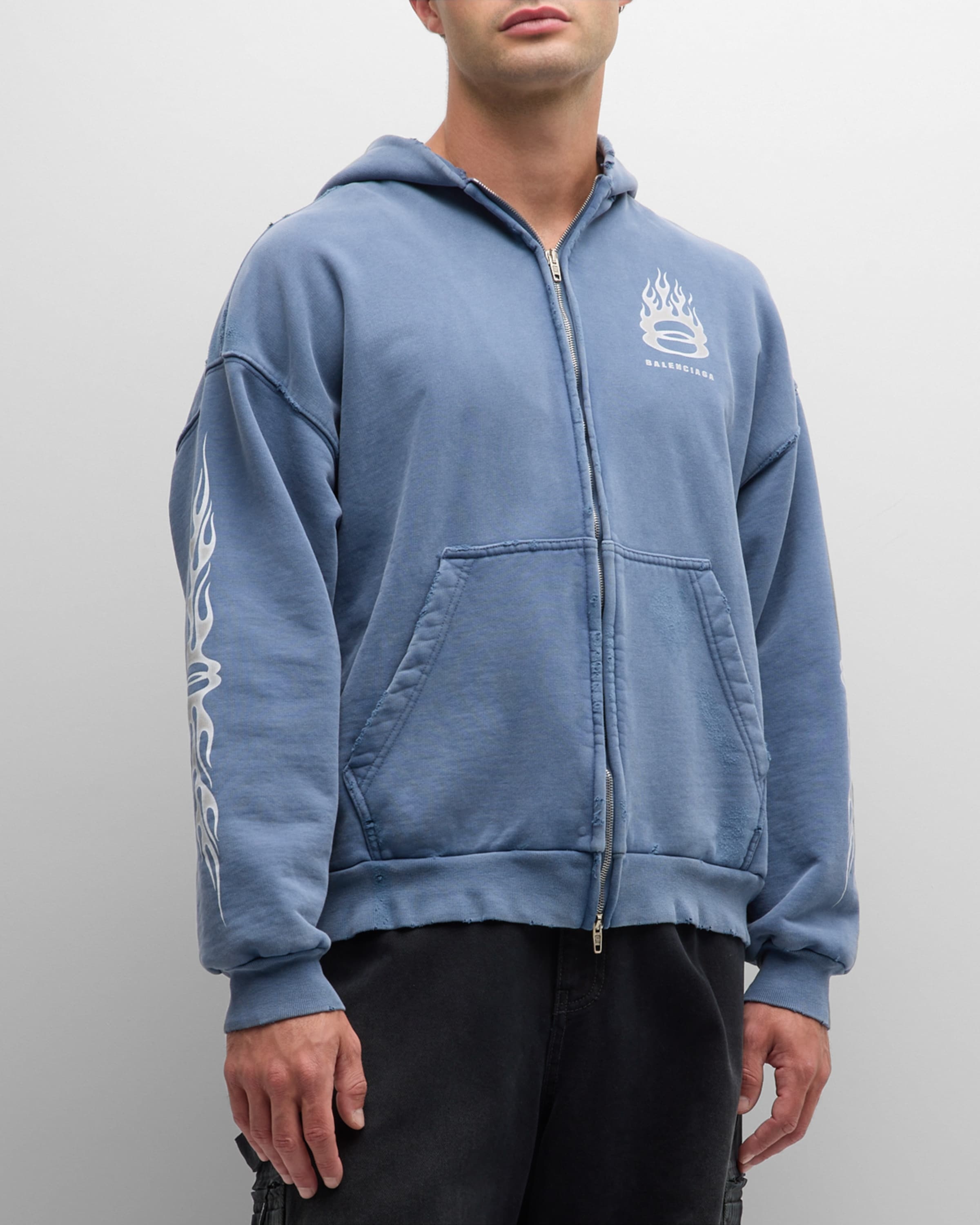 BALENCIAGA Men's Burning Unity Logo Zip Hoodie