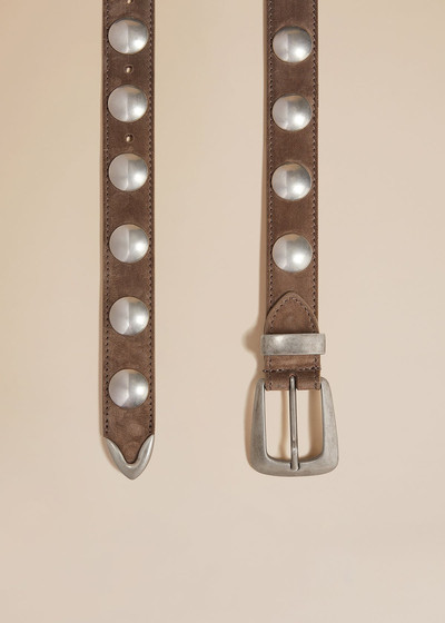 KHAITE The Benny Belt in Toffee Suede with Silver Studs outlook