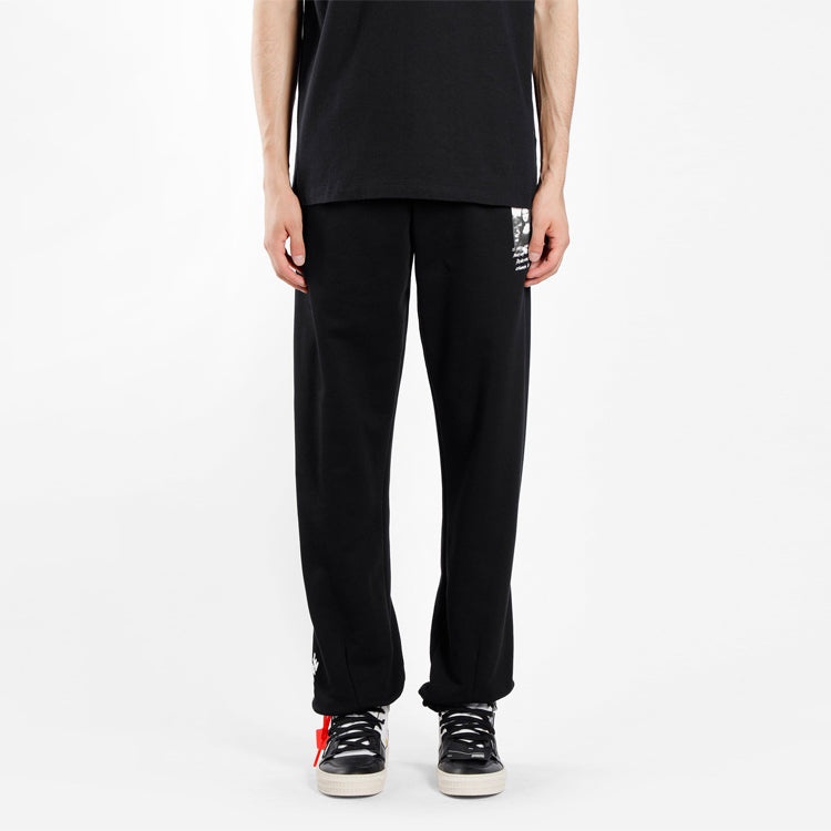 Off-White Mona Lisa Pattern Alphabet Printing Sports Long Pants Black OMCH014S190030051020 - 5