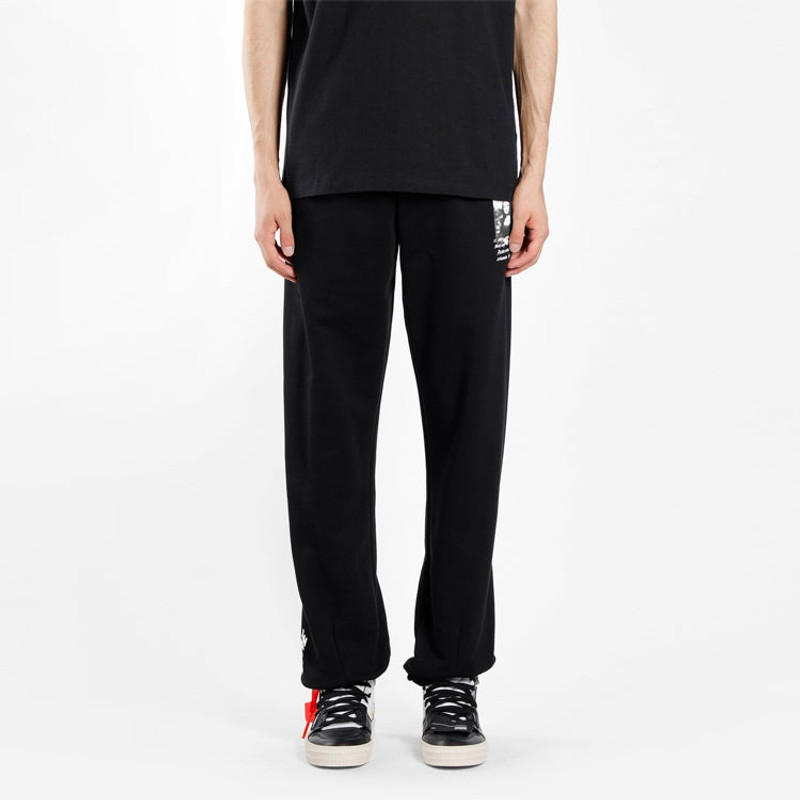 Off-White Mona Lisa Pattern Alphabet Printing Sports Long Pants Black OMCH014S190030051020 5