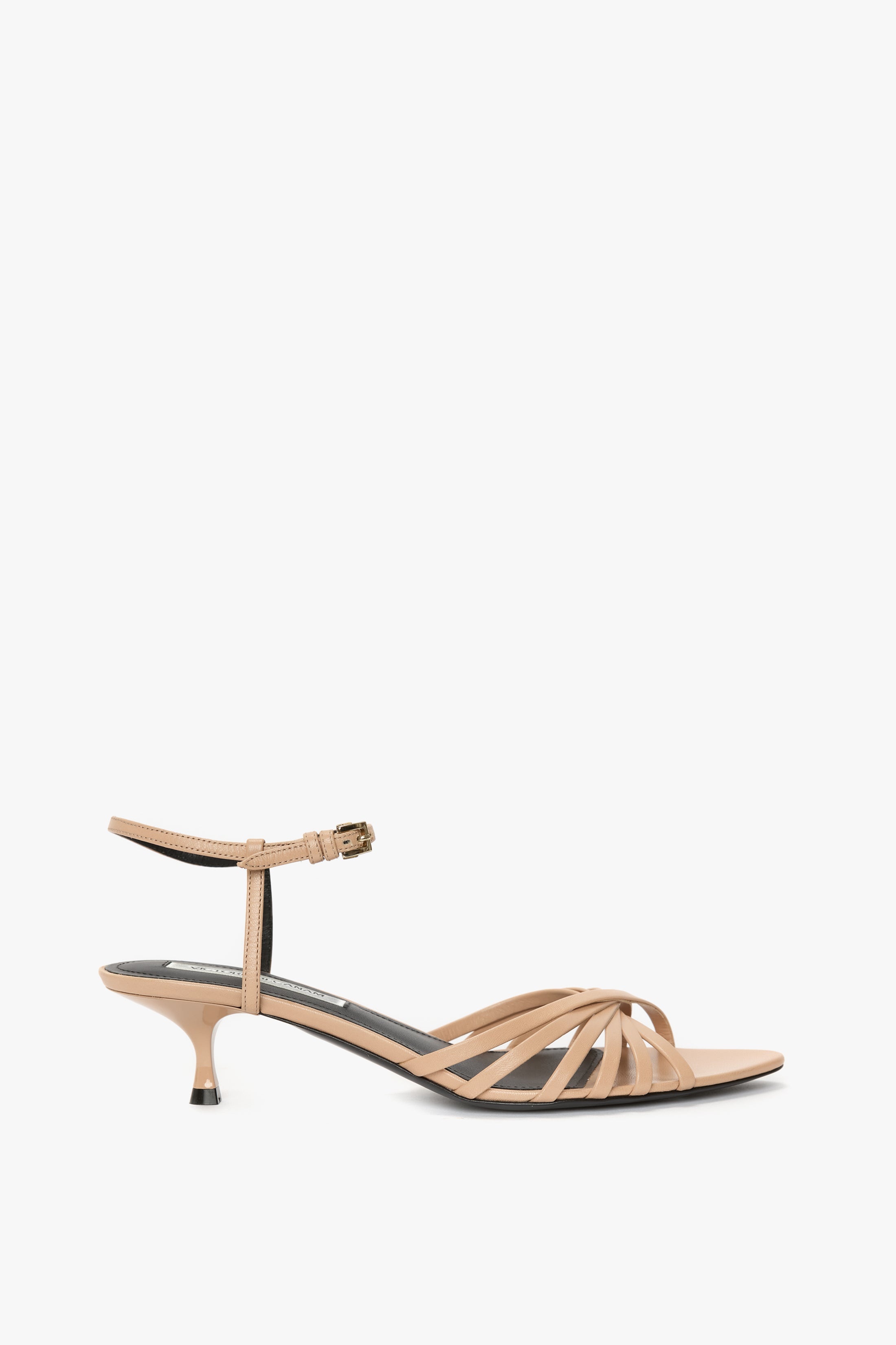 Open Toe Cage Kitten Heel In Taupe Leather - 1