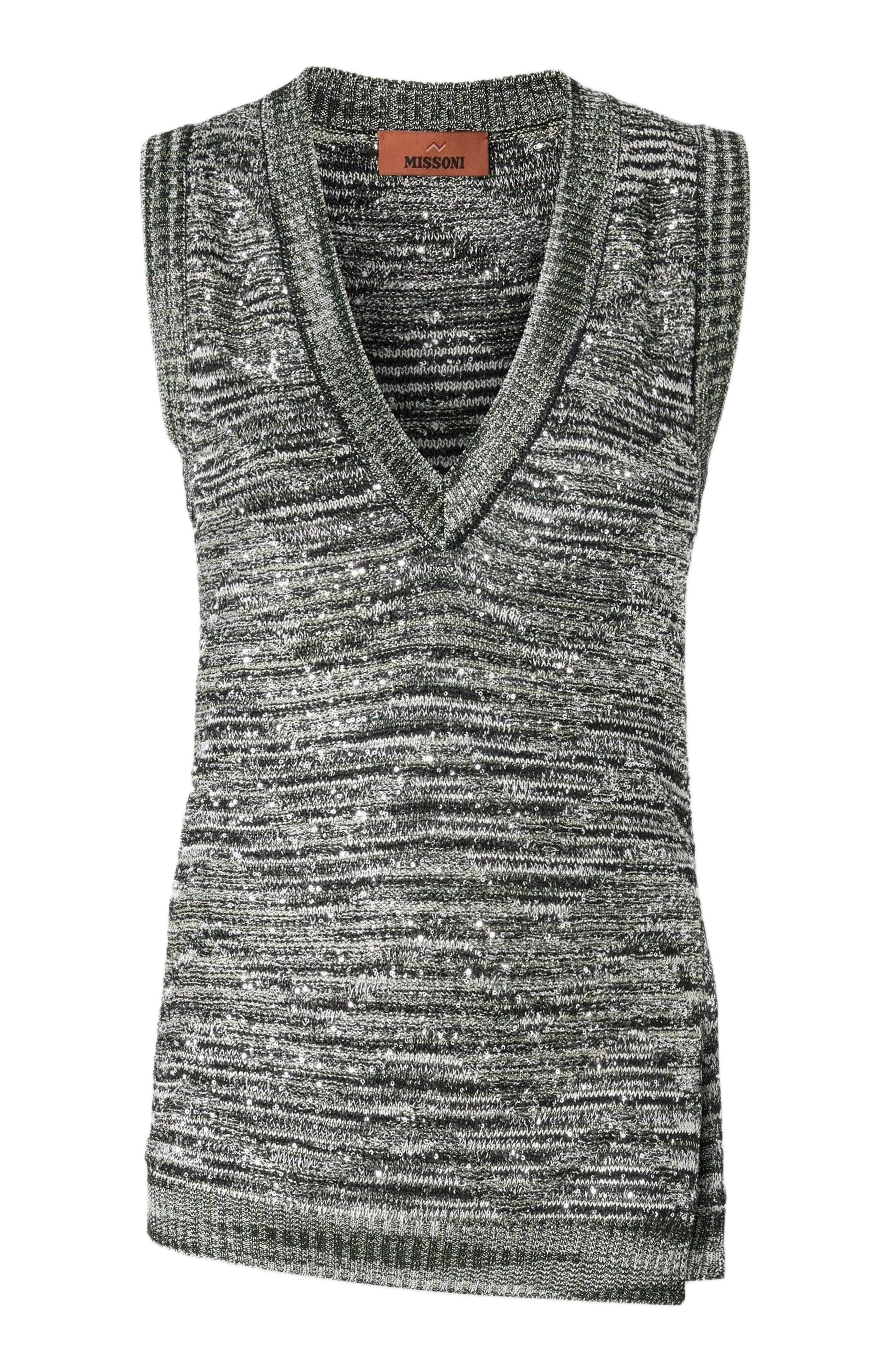 Missoni Sleeveless Top In Slub Knit With Sequins And V-neck in Green & Black at Nordstrom - 2