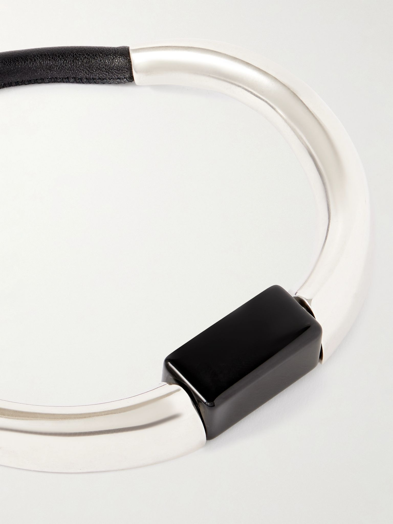 Silver-tone, leather and resin choker Black - 4