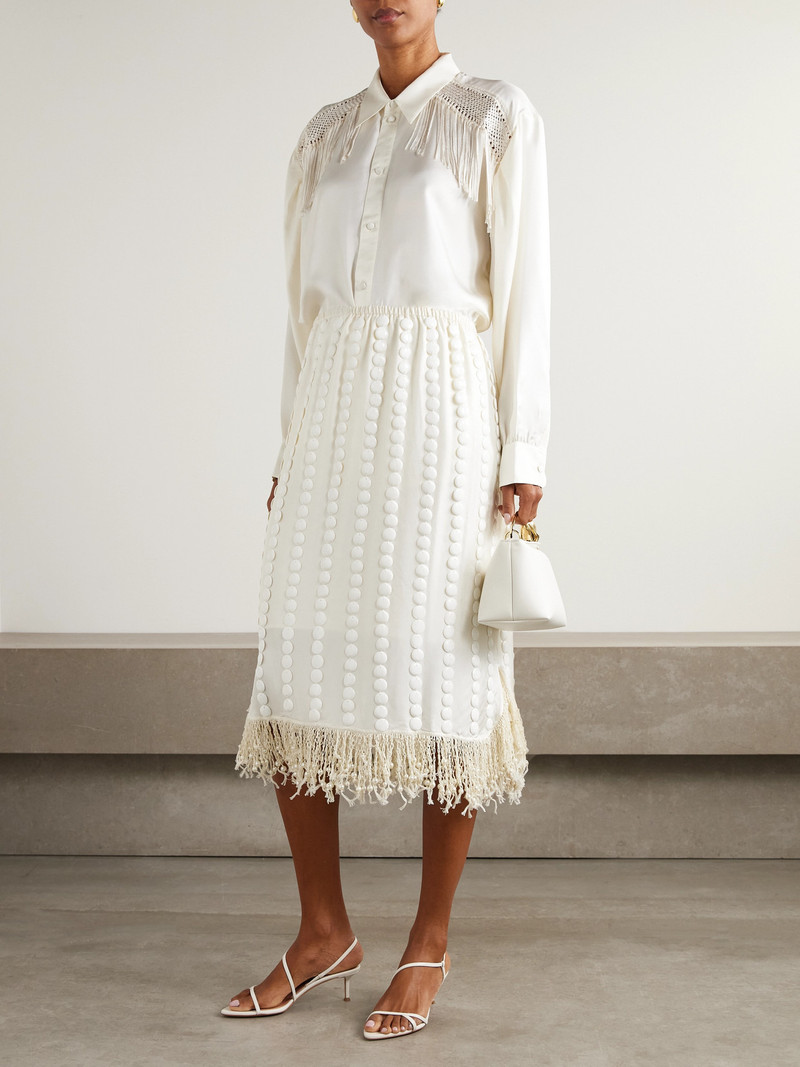 diotima Coverley Embellished Fringed Silk-satin Midi Skirt outlook