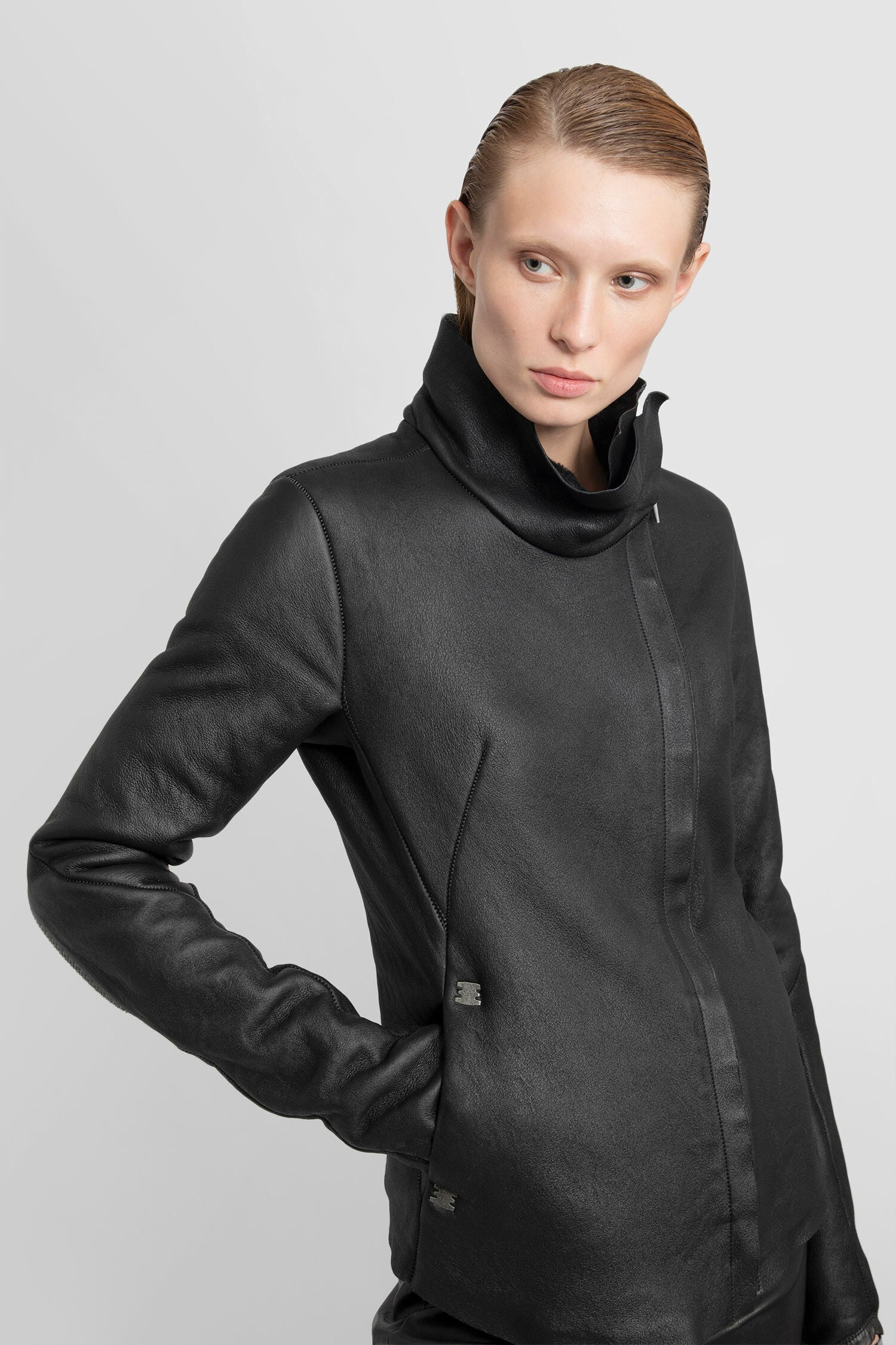 ISAAC SELLAM WOMAN BLACK LEATHER JACKETS - 4