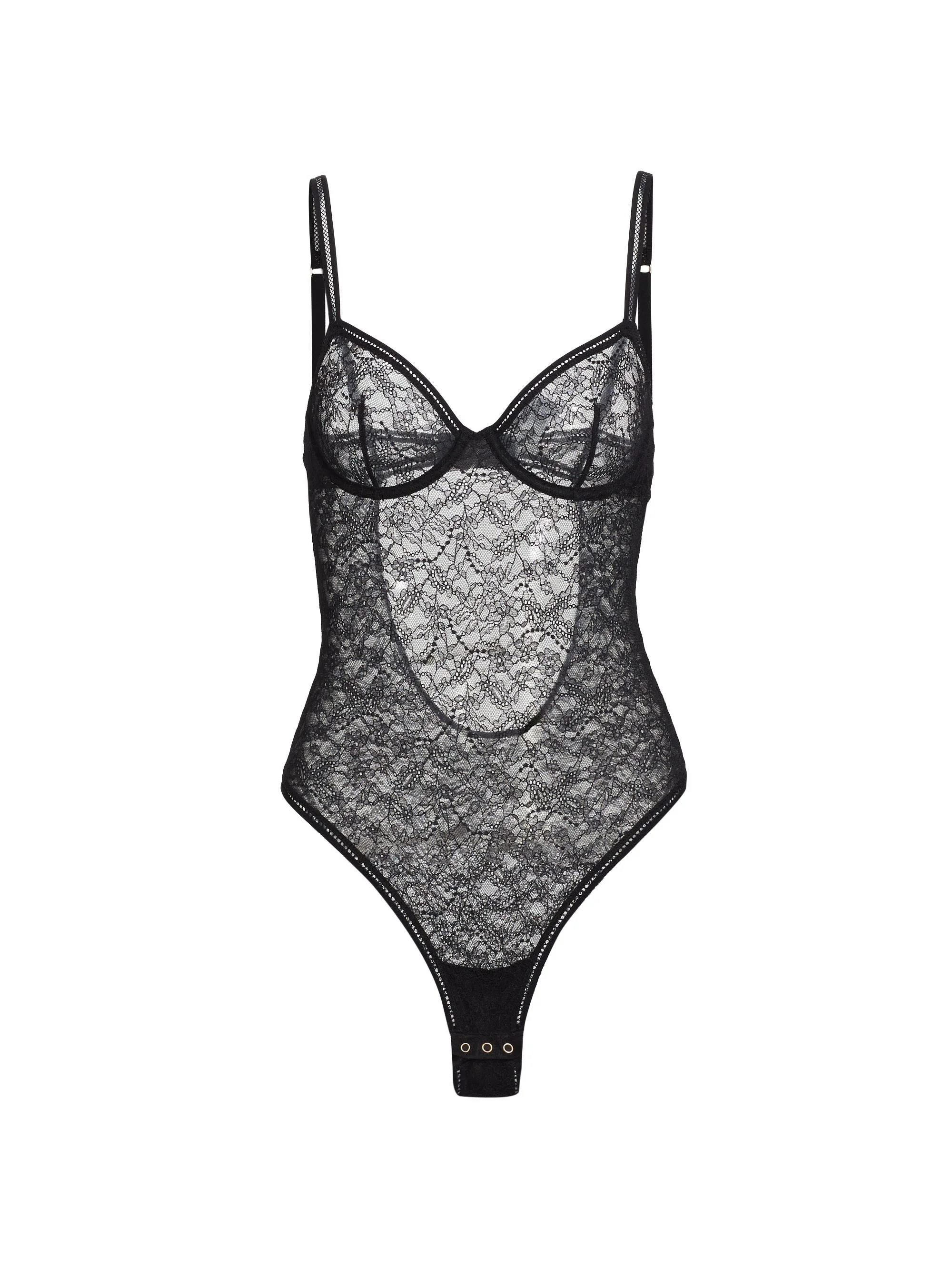 Women's Lace Underwire Bodysuit - Black - 1