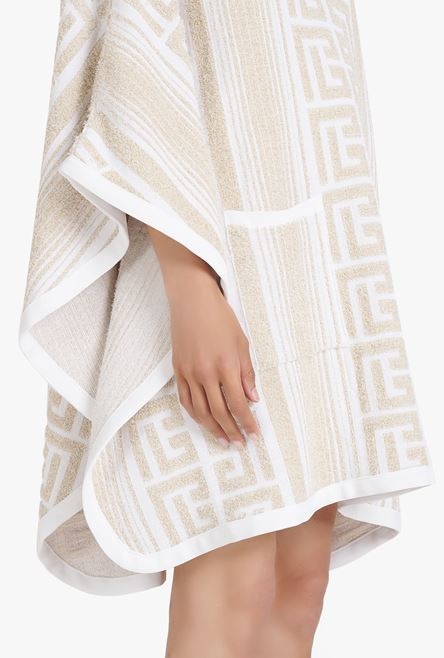 Sand-colored and white knit poncho with Balmain monogram - 9