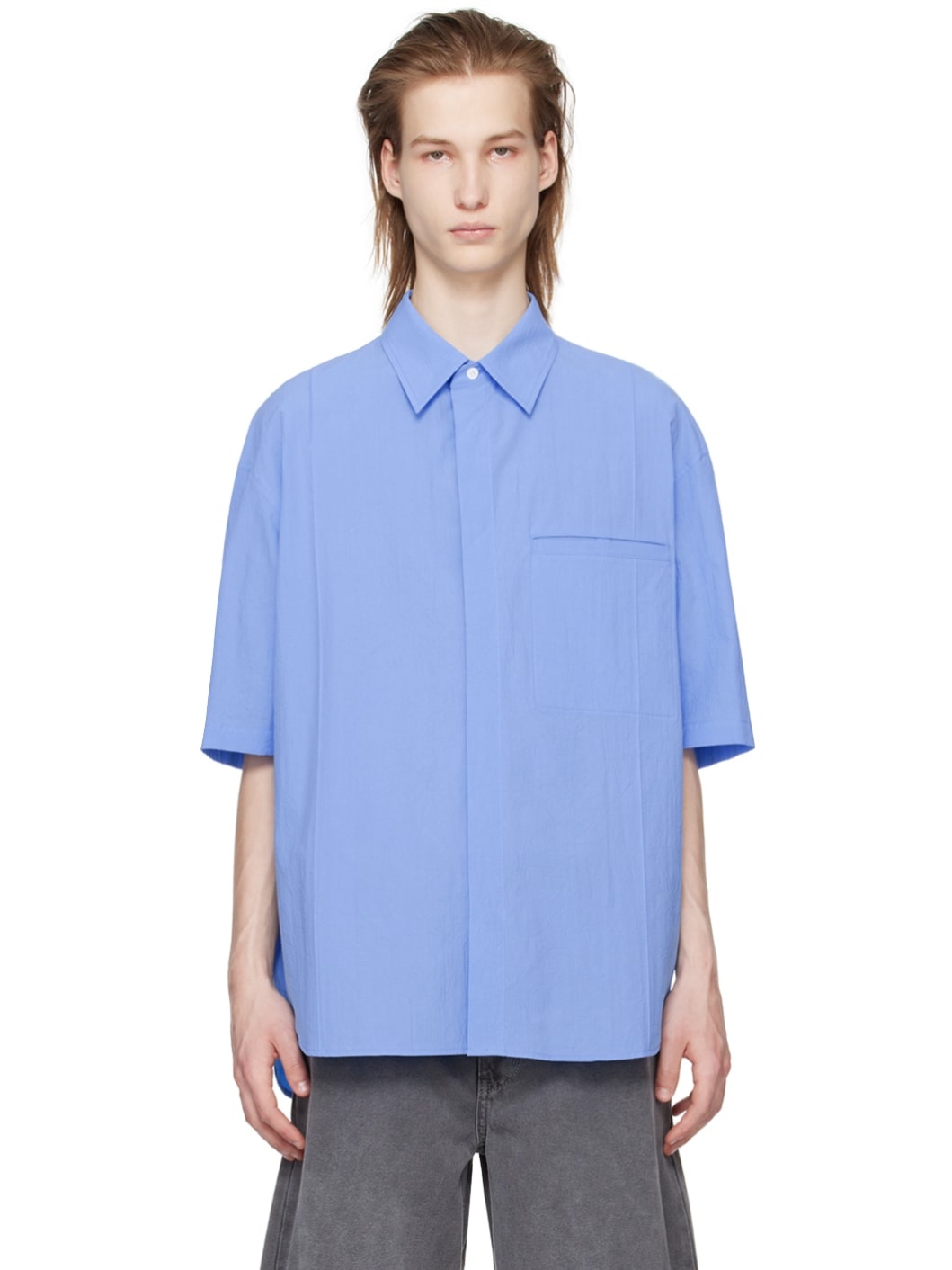 Blue Crinkled Shirt - 1