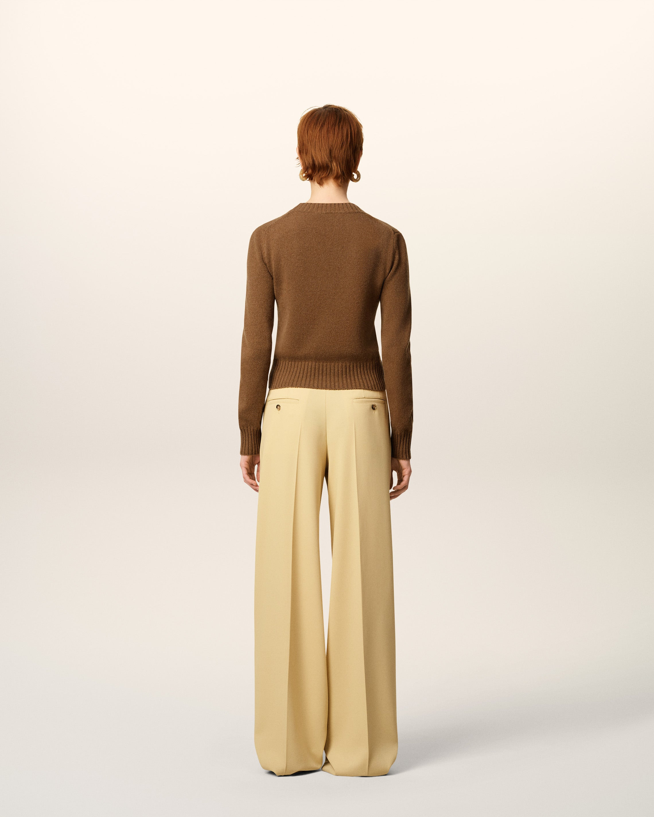 BROWN CASHMERE AMI DE COEUR CREWNECK SWEATER - 5