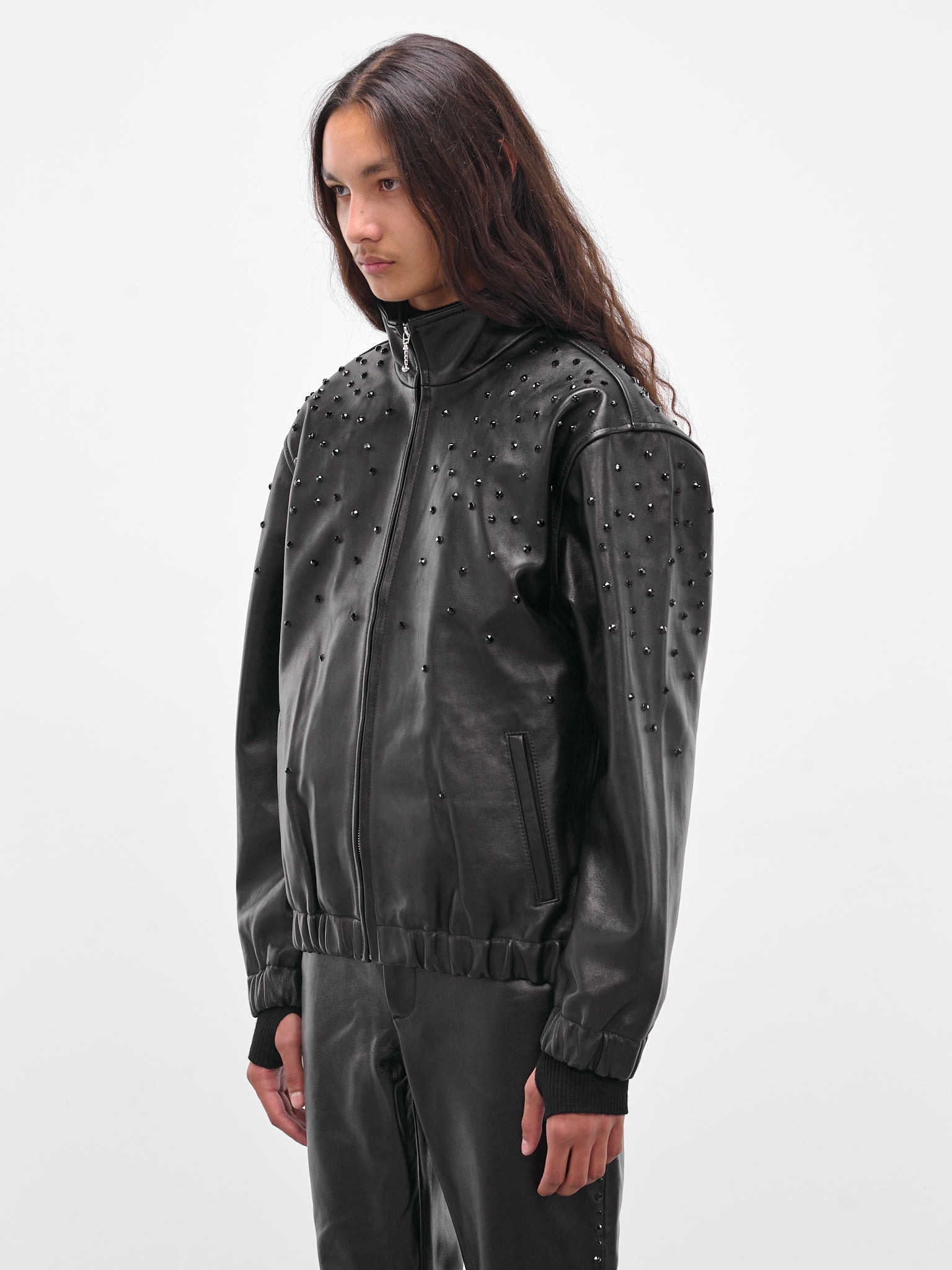 Black Swarovski Lamb Leather Jacket - 2