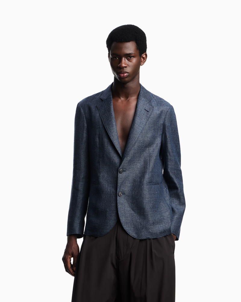 EMPORIO ARMANI FADED LINEN AND WOOL SINGLE-BREASTED JACKET outlook