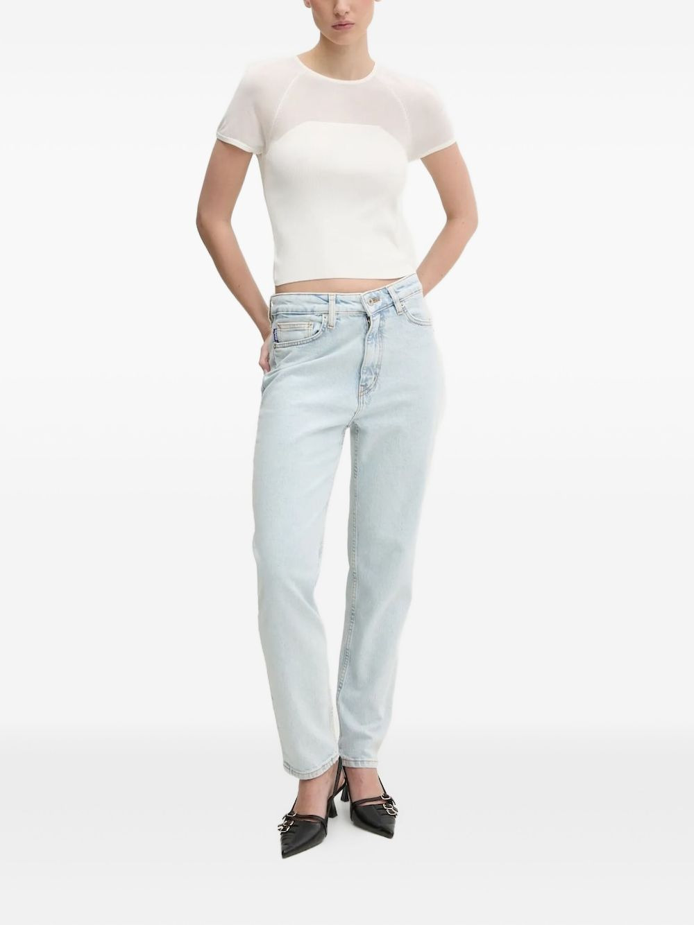 mesh-insert ribbed T-shirt - 2