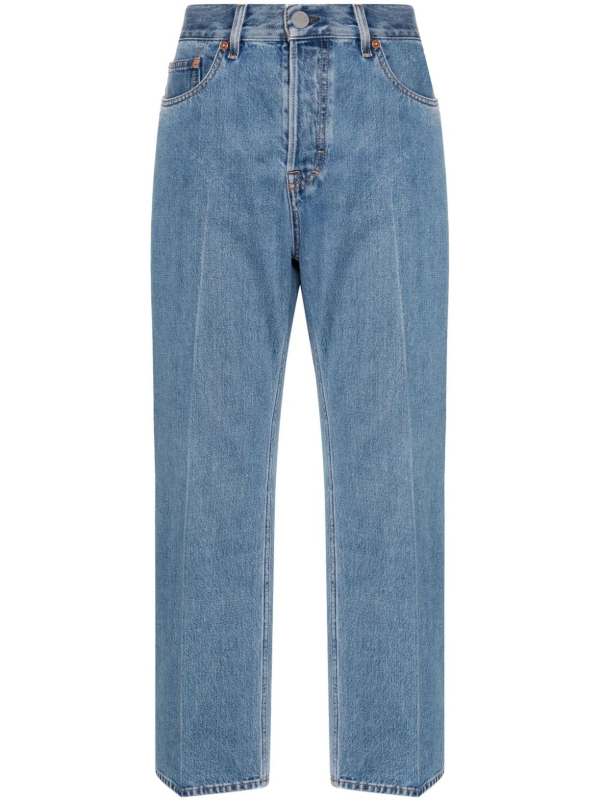 Blue Logo-Appliqué Straight Cropped Jeans - 1