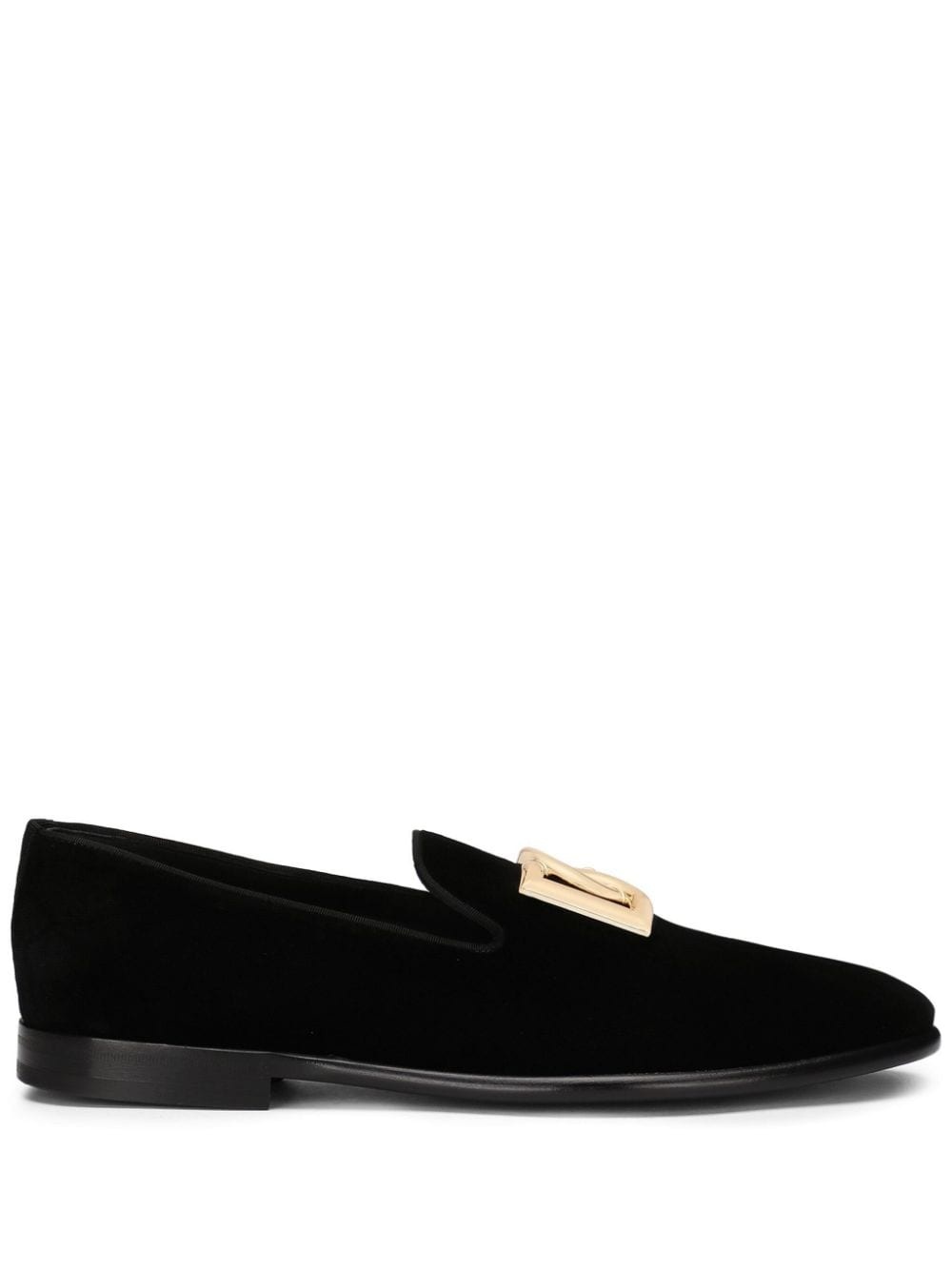 logo-plaque velvet slippers - 1