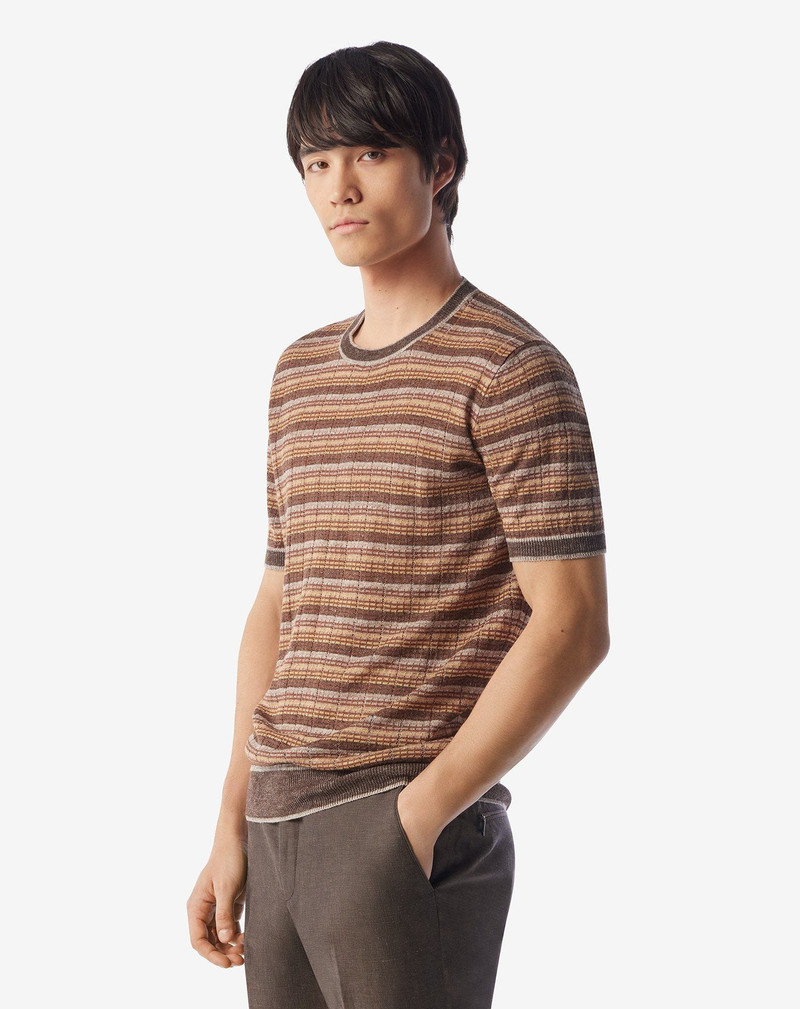 CORNELIANI Brown crew neck linen and silk knitwear outlook