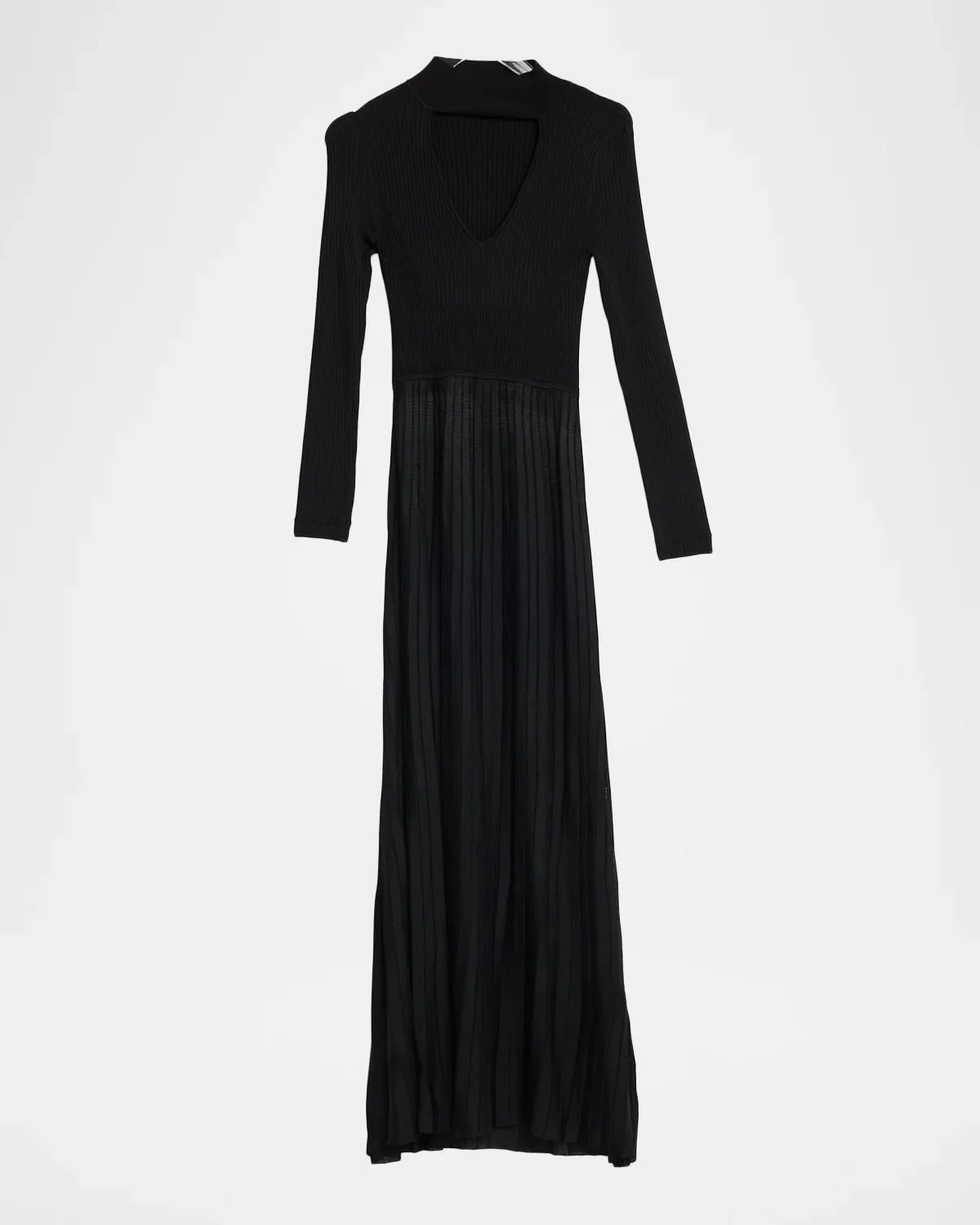 Mock V-Cutout Pleated Maxi Dress - 1