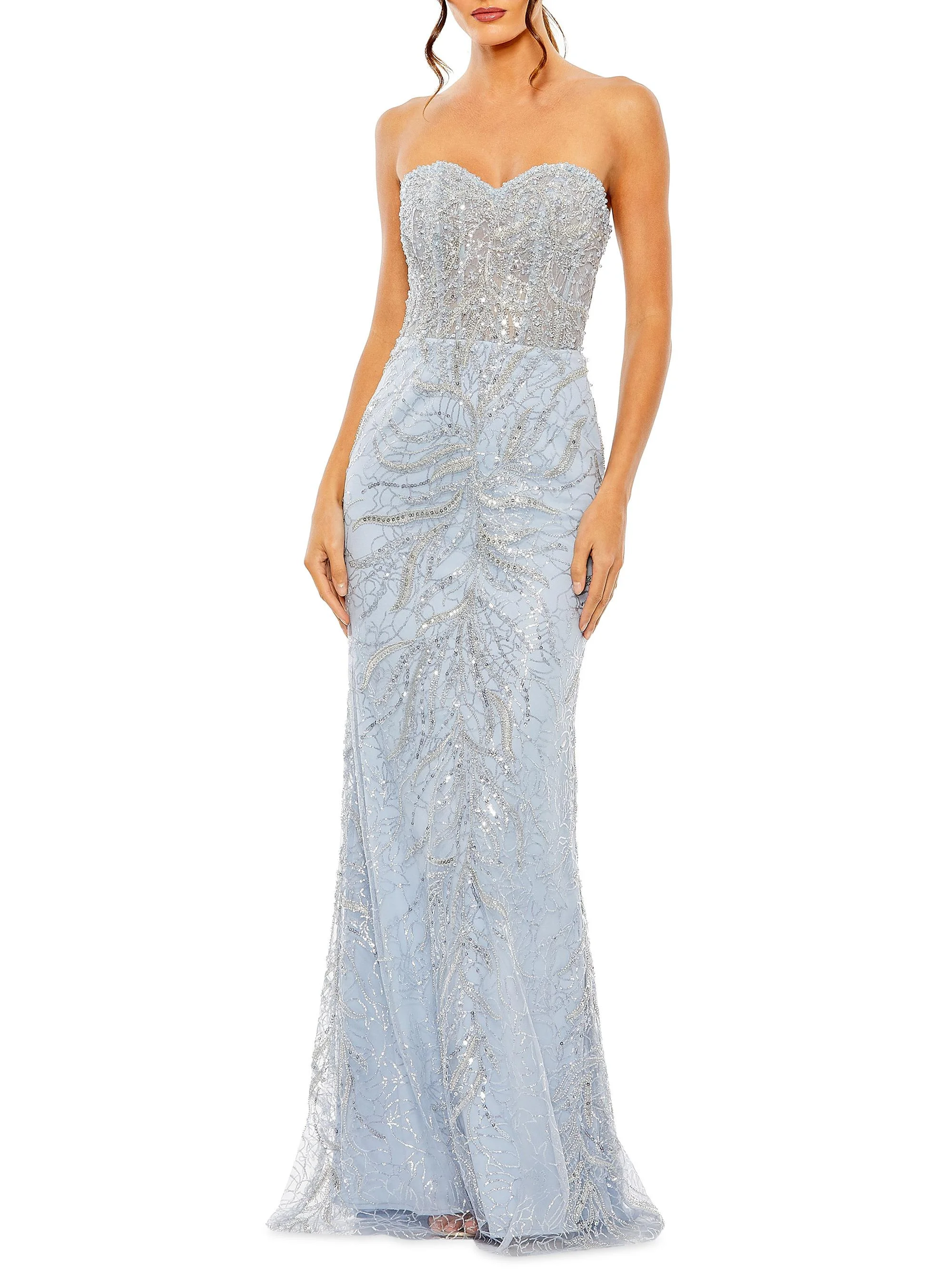 Women's Embellished Strapless Gown - Powder Blue - 1