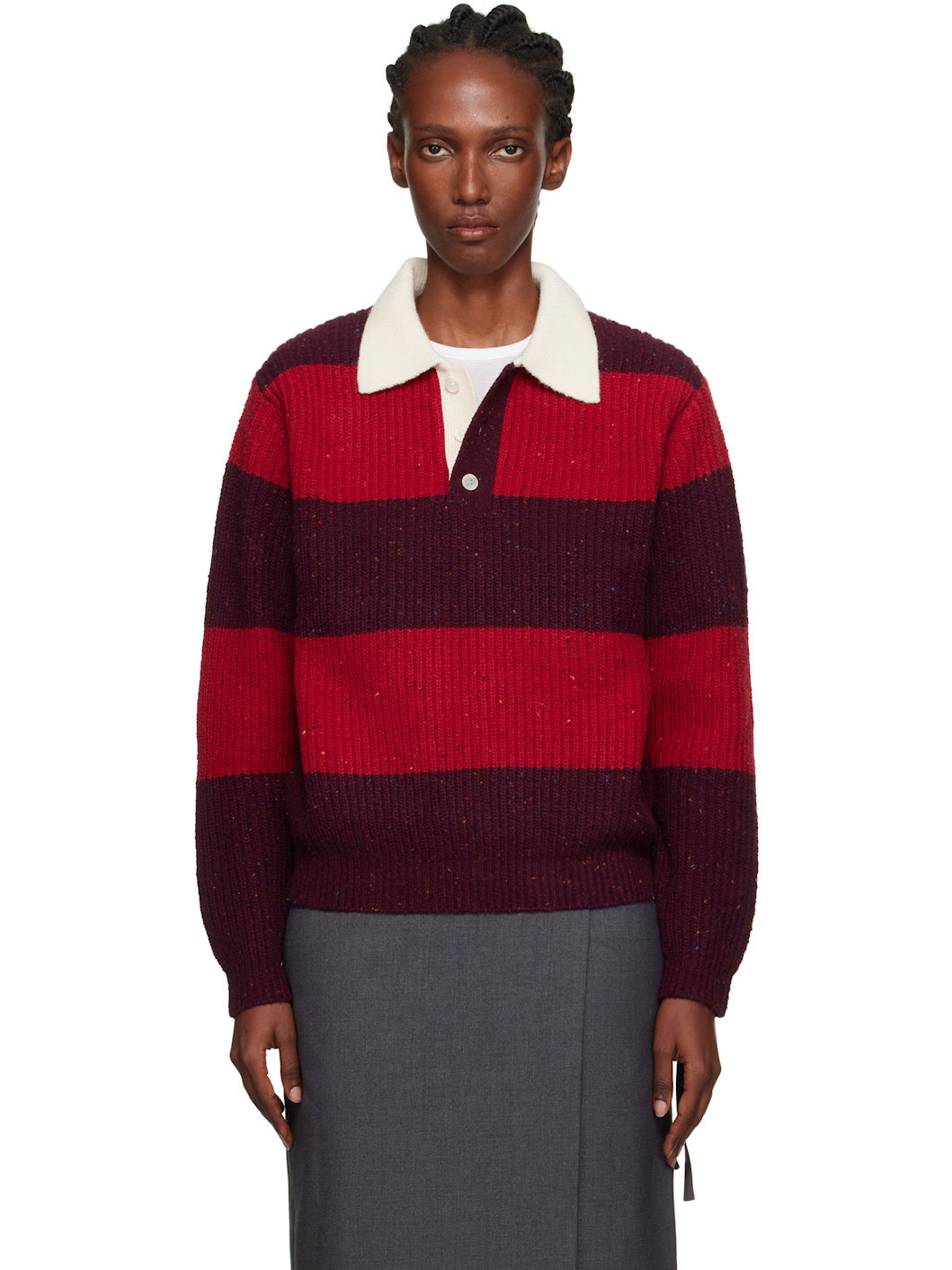 Red & Burgundy Chunky Rugby Polo - 1