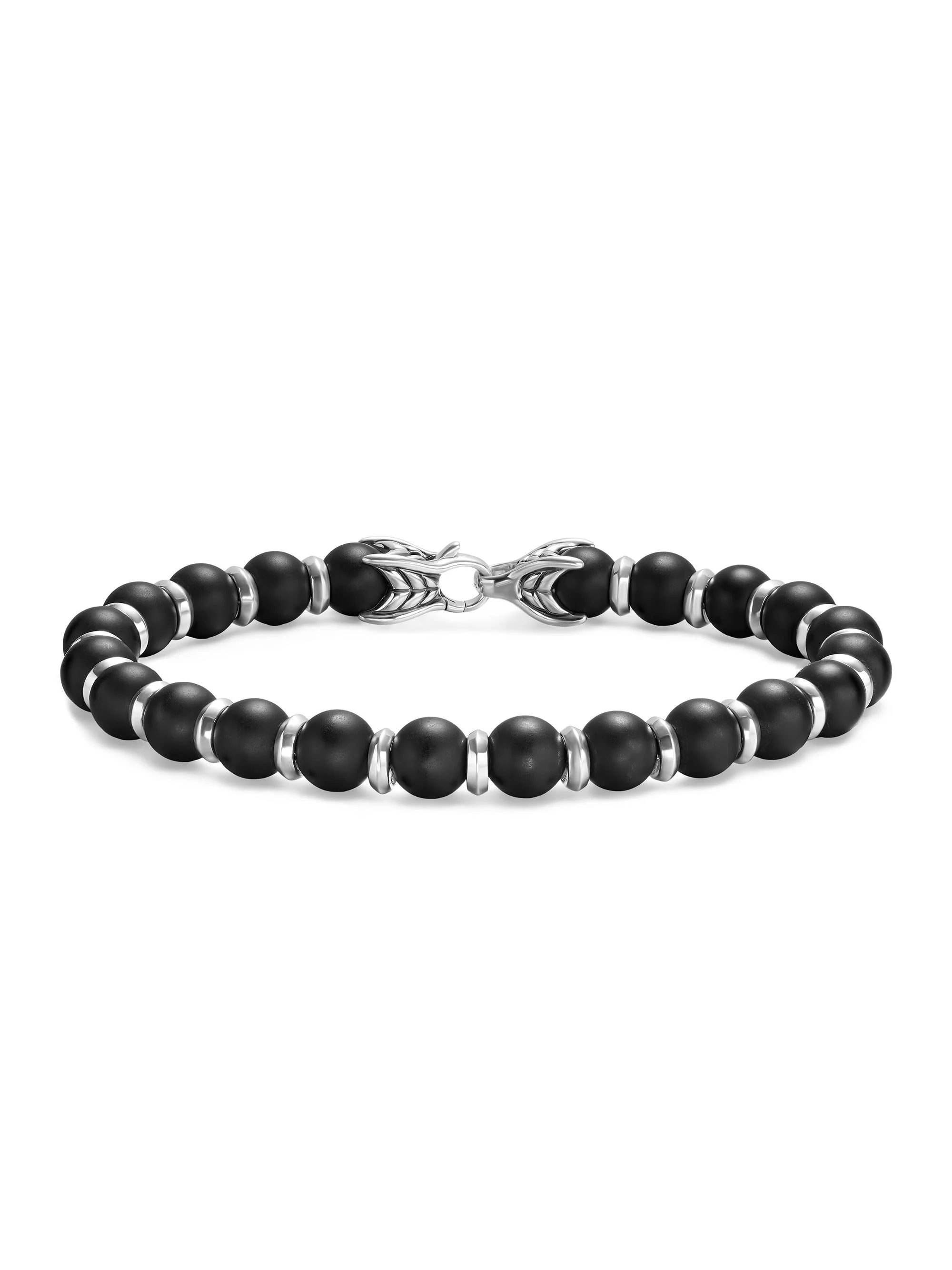 Men's Spiritual Beads Bracelet in Sterling Silver - Black Onyx - 1