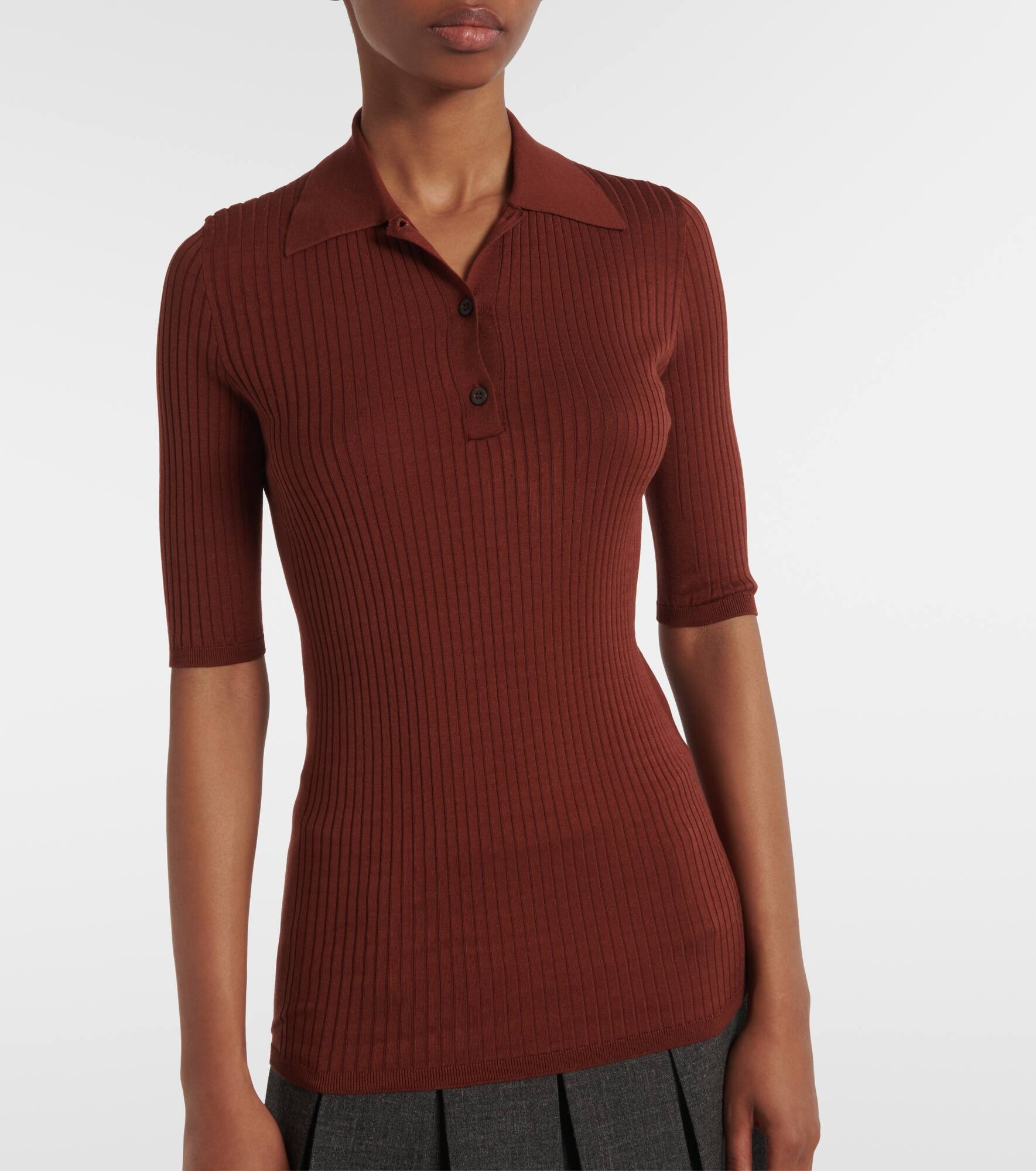 Cotton-blend polo sweater - 6