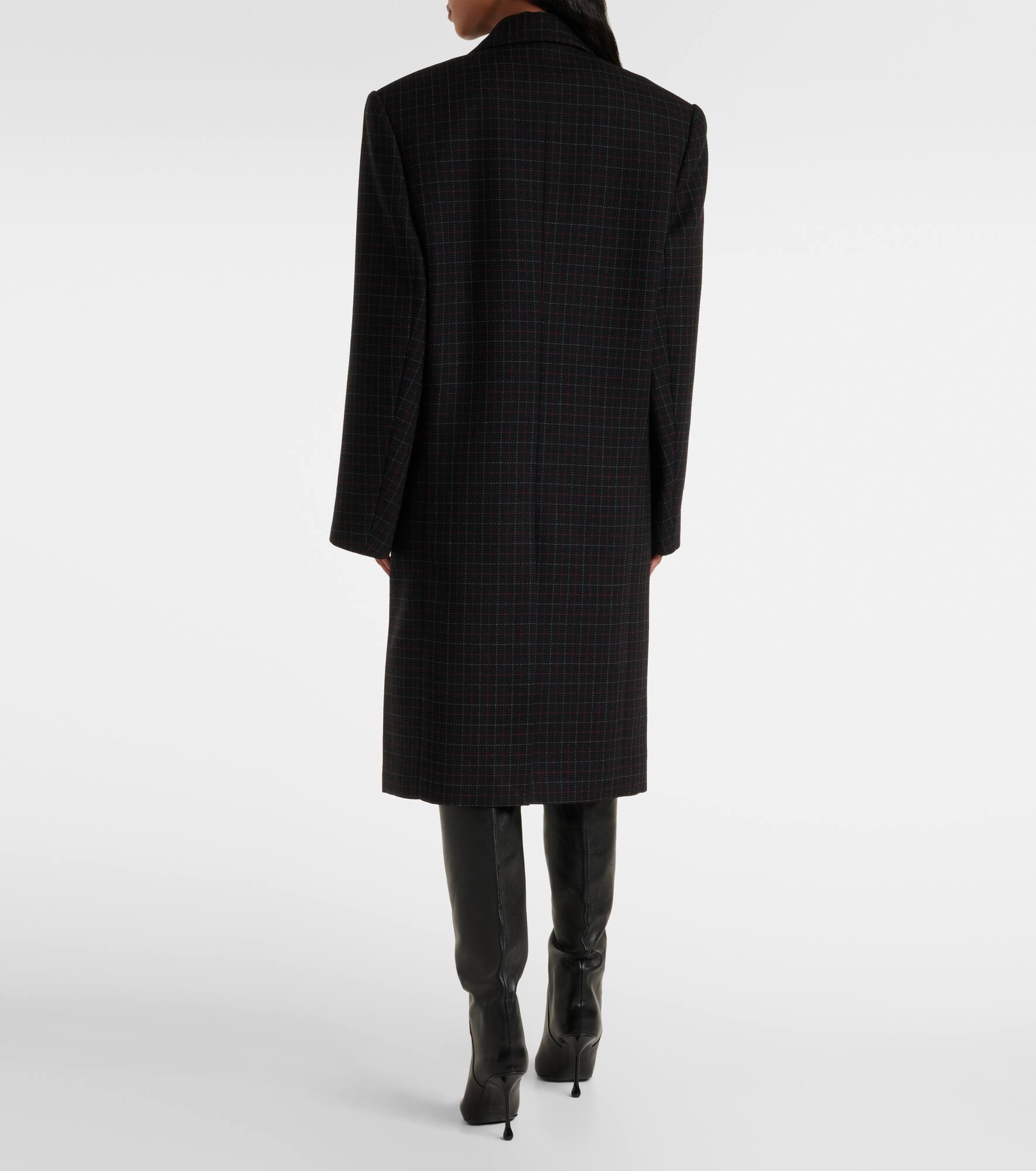 Oversized checked virgin wool coat - 3