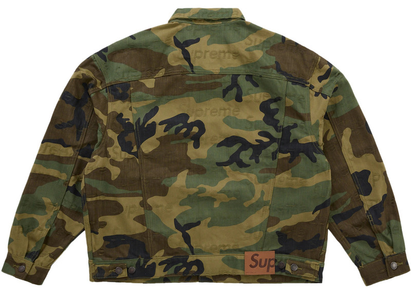 Supreme Supreme Jacquard Logos Denim Trucker Jacket Woodland Camo outlook