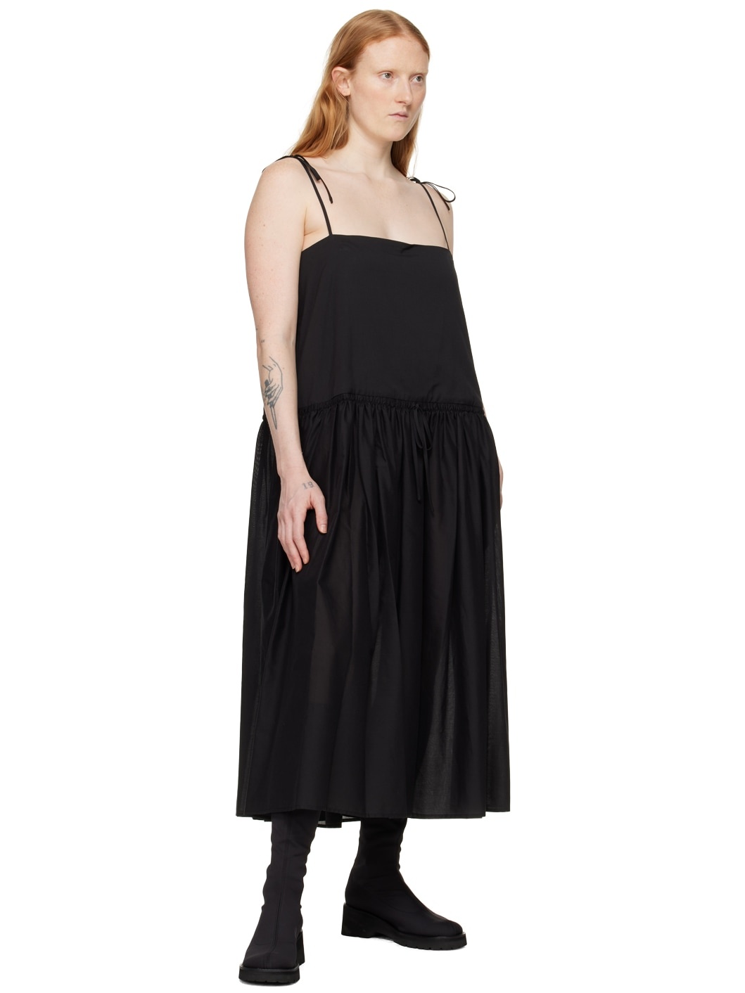 Black Shirred Maxi Dress - 4