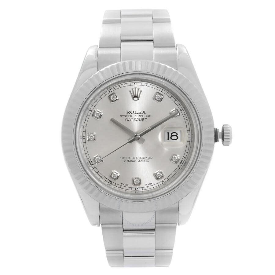 Pre-owned Rolex Datejust II Automatic Chronometer Diamond Silver Dial Men's Watch 116334 SDO - 1
