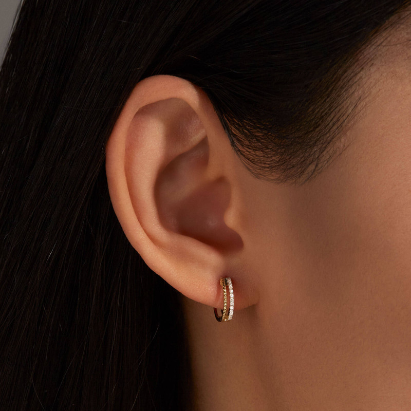 STONE AND STRAND Second Hole Velvet Rope Pave Huggies outlook