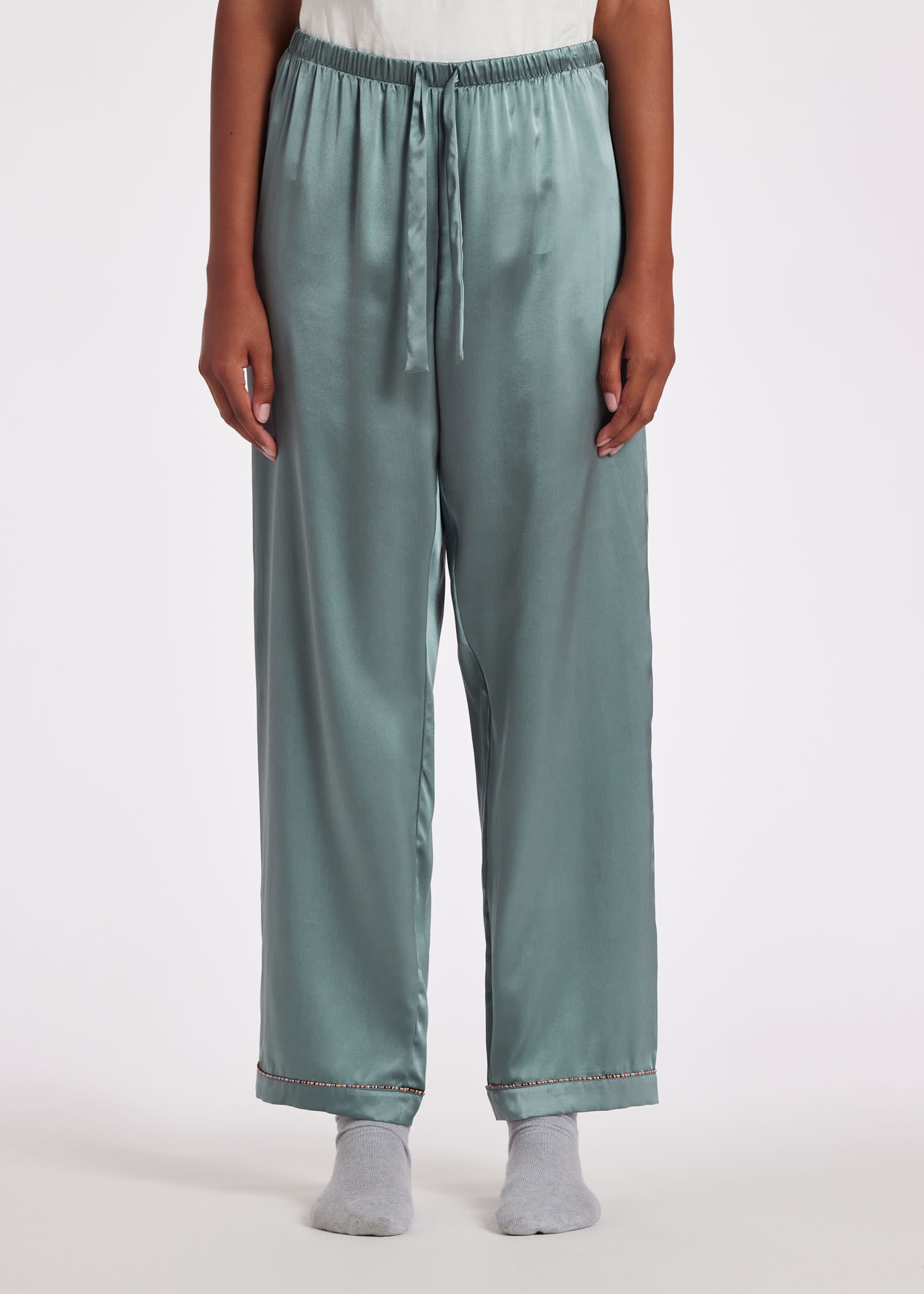 Satin Teal 'Signature Stripe' Pyjamas - 8