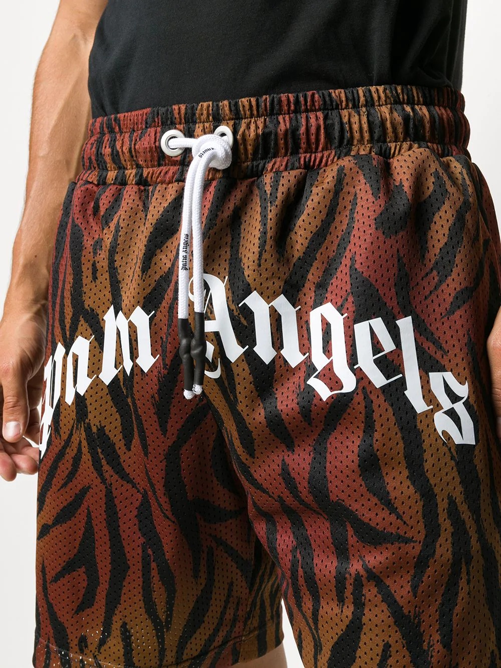 tiger-print mesh track shorts - 5