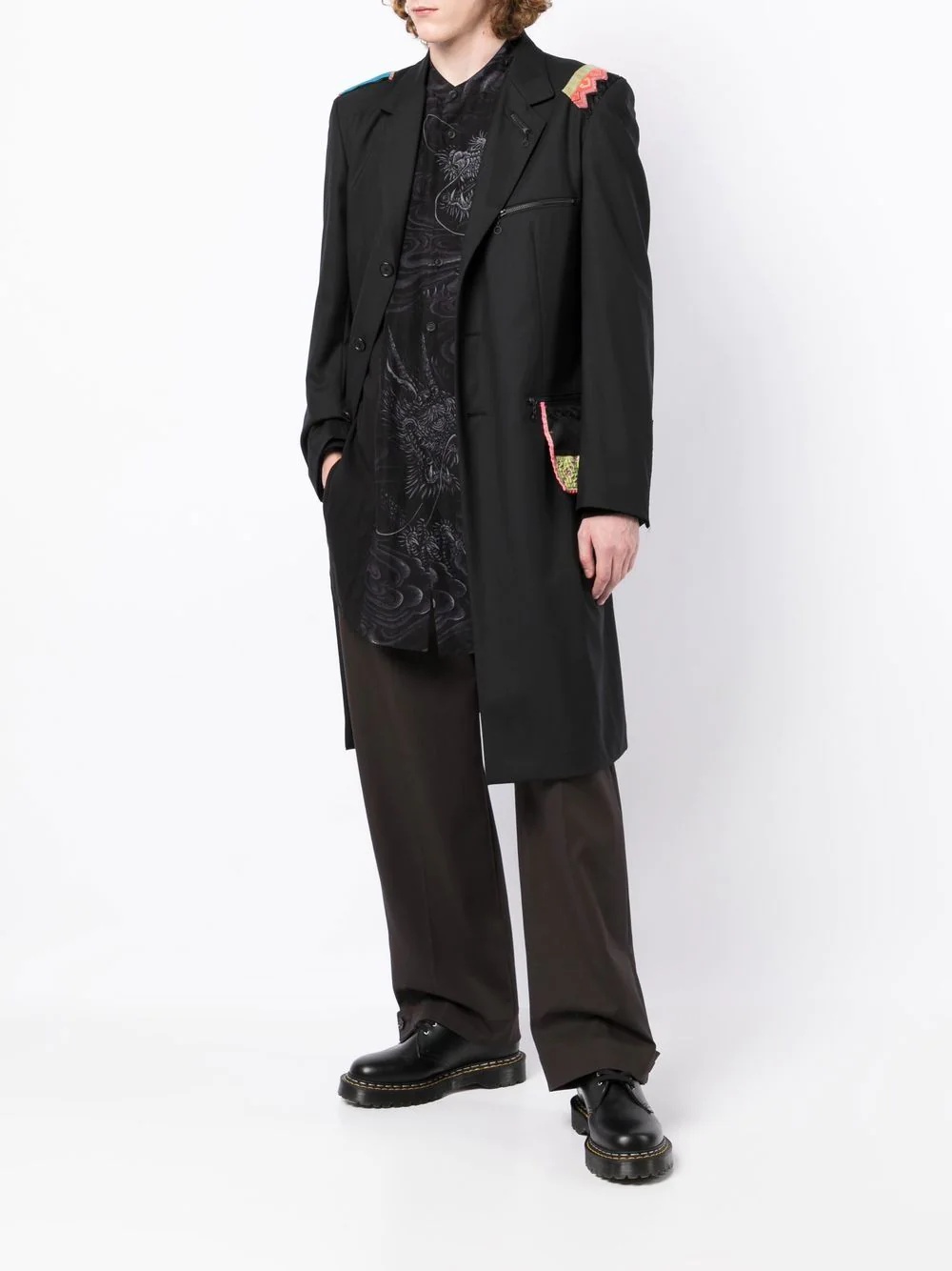 patchwork single-breasted coat - 2