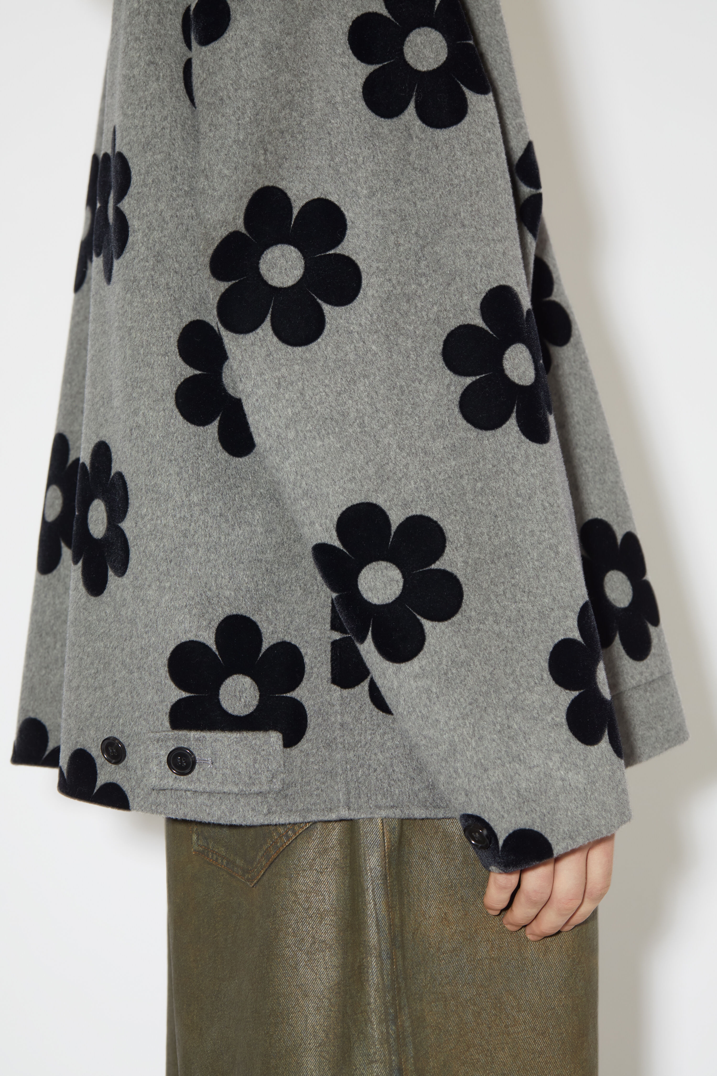 Flower wool hooded jacket - Vintage grey melange - 5