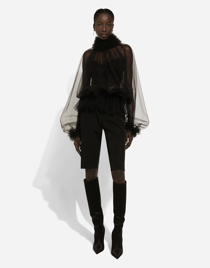Tulle blouse with ruffles on the neck and cuffs 3