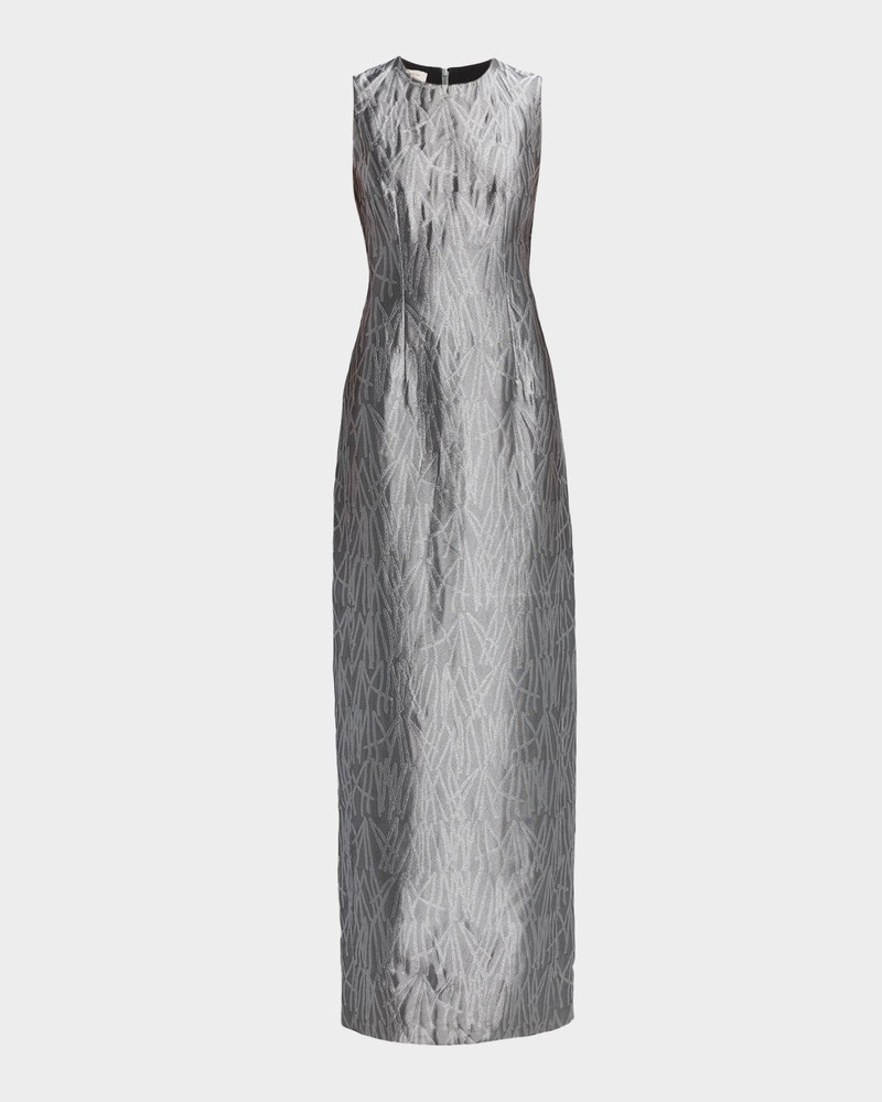 Sleeveless Metallic Jacquard Column Gown 1