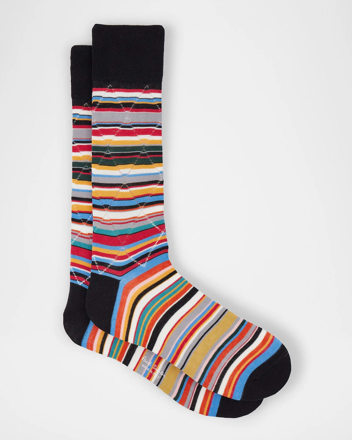 Men's Openwork Stripe Argyle-Overlay Crew Socks - 1