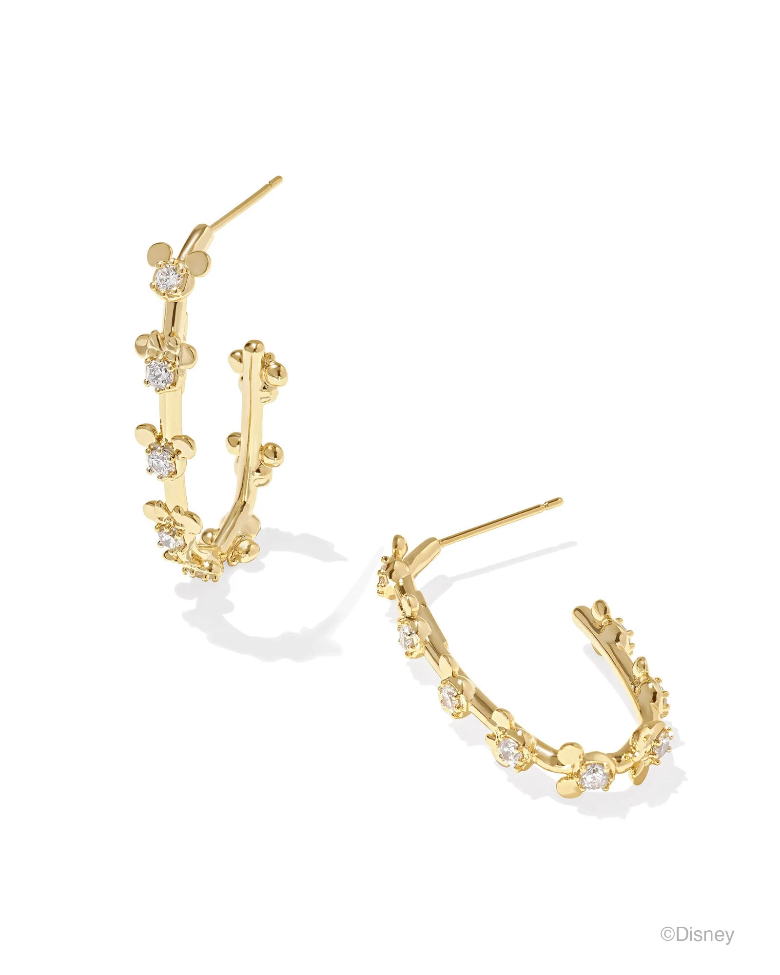 Disney | Kendra Scott Gold Mickey Mouse and Minnie Mouse Hoop Earrings in White CZ - 1