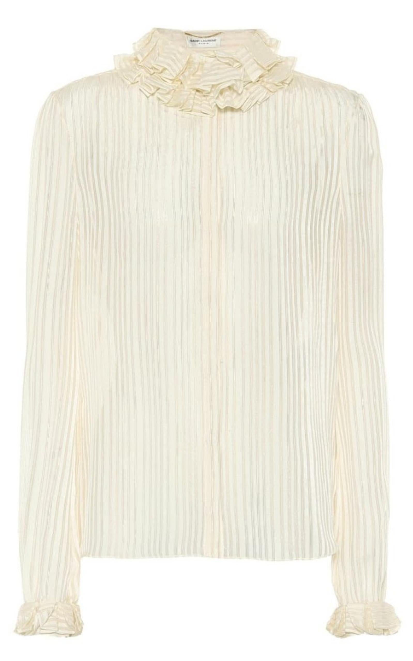 Ivory Ruffle-collar Striped Silk Shirt - 1