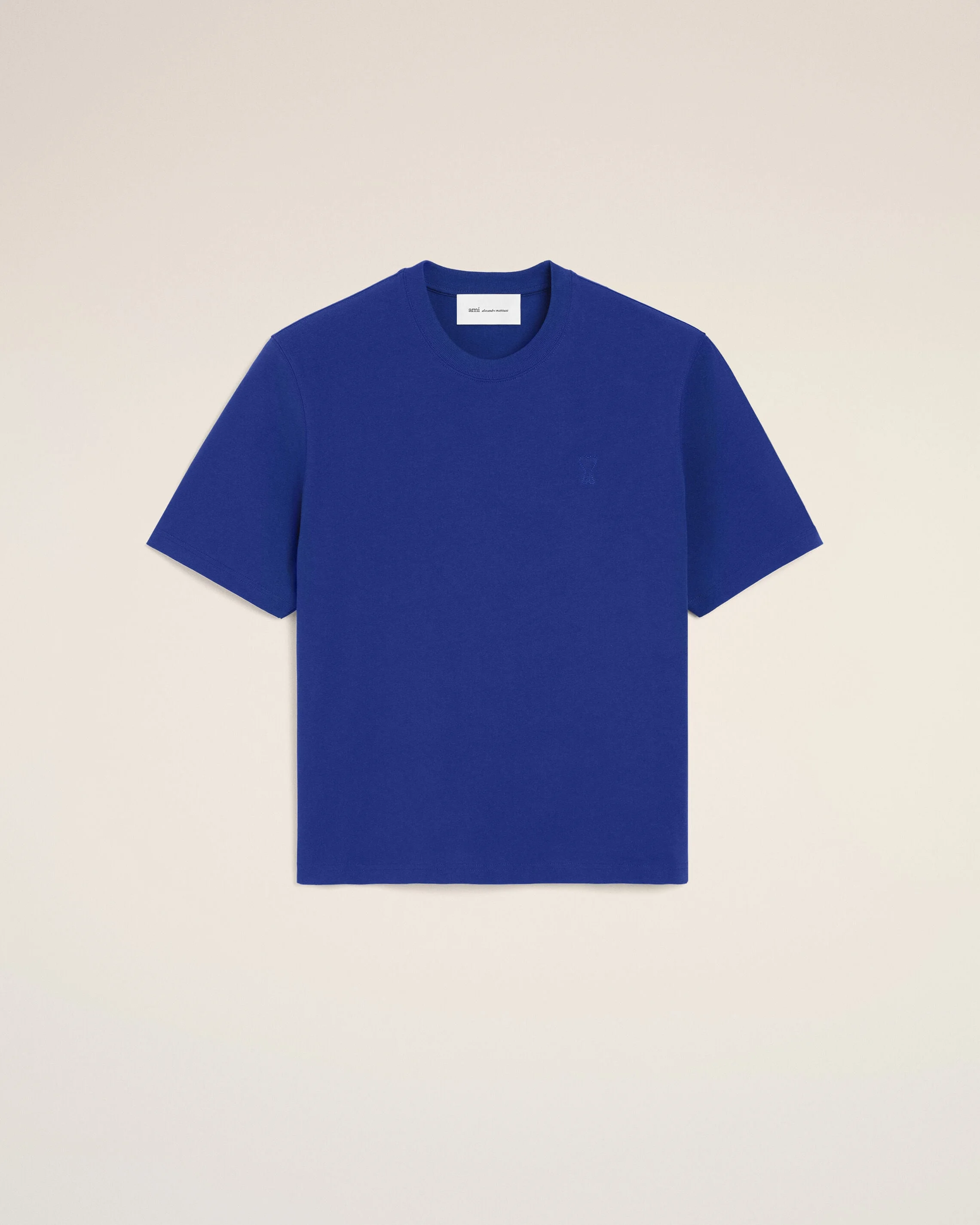BLUE COTTON T-SHIRT WITH EMBOSSED AMI DE COEUR - 1